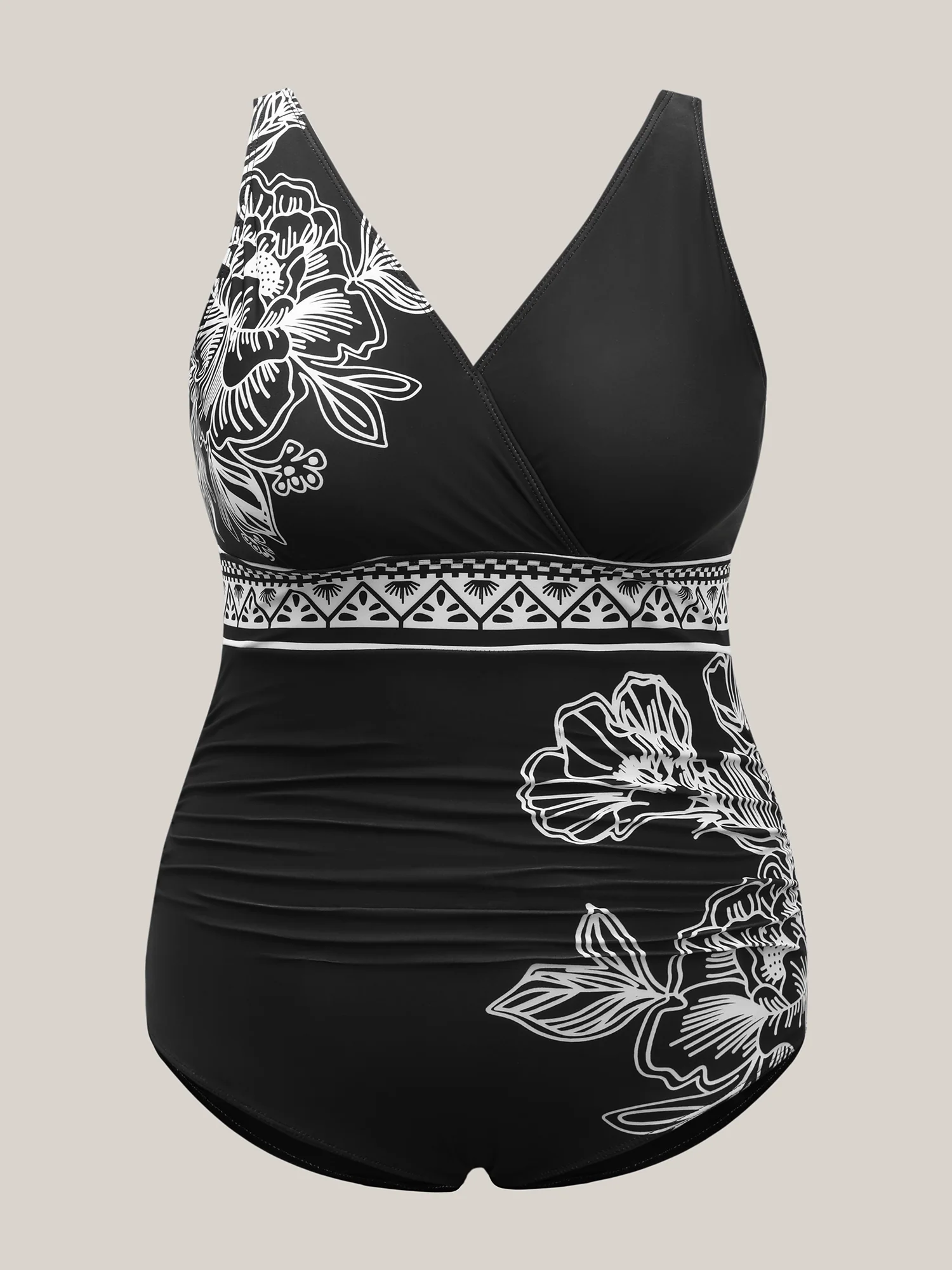 Floral Pattern Ruched One-Piece Swimsuit - Image 5