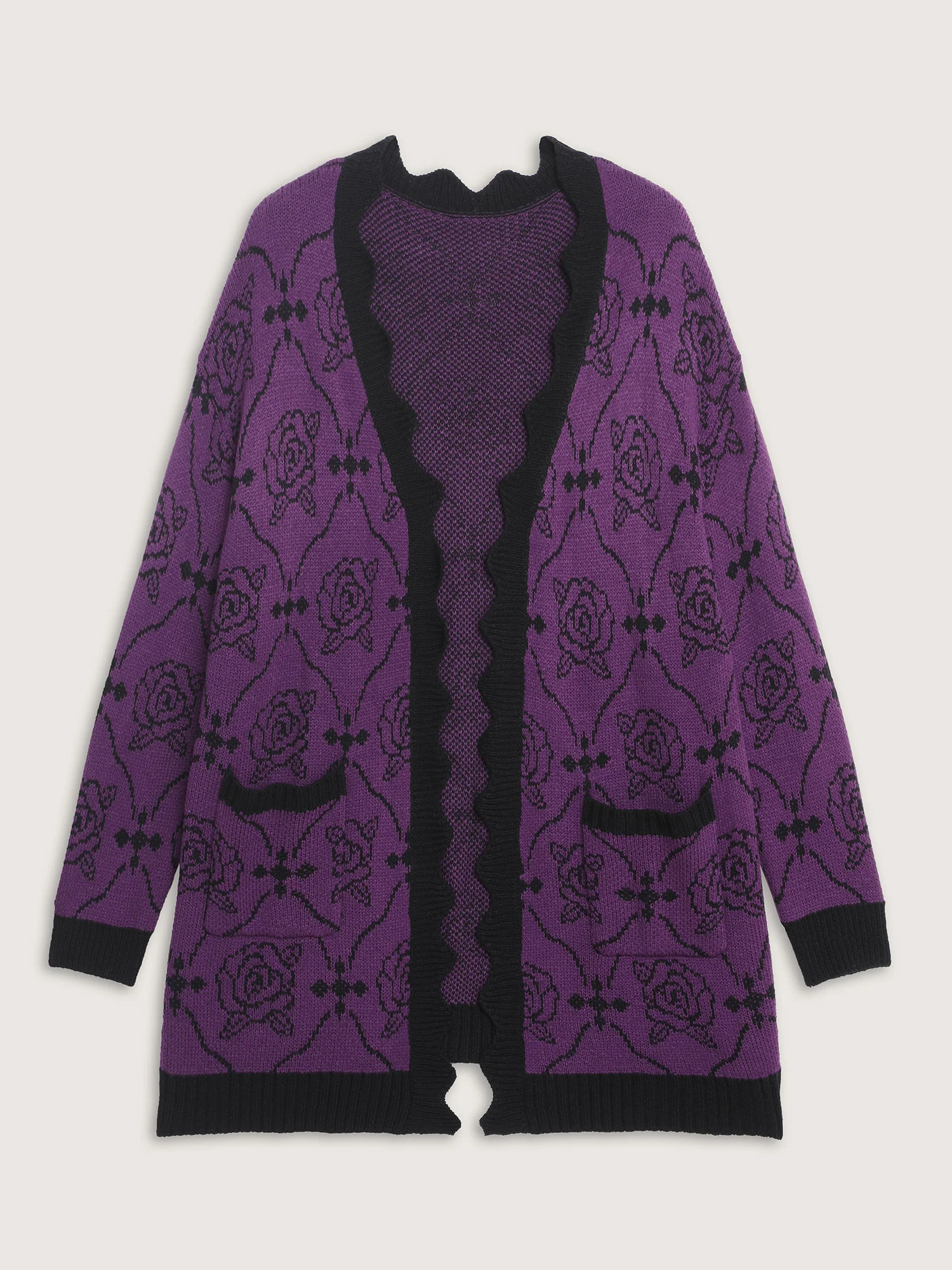 Floral Pattern Scalloped Collar Knit Cardigan - Image 9