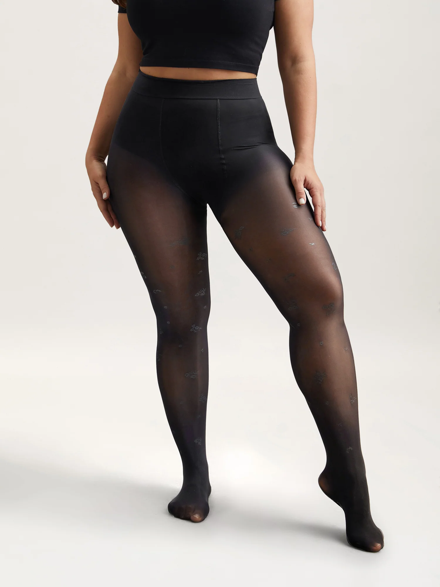 Floral Pattern Sheer Silk Tights - Image 3