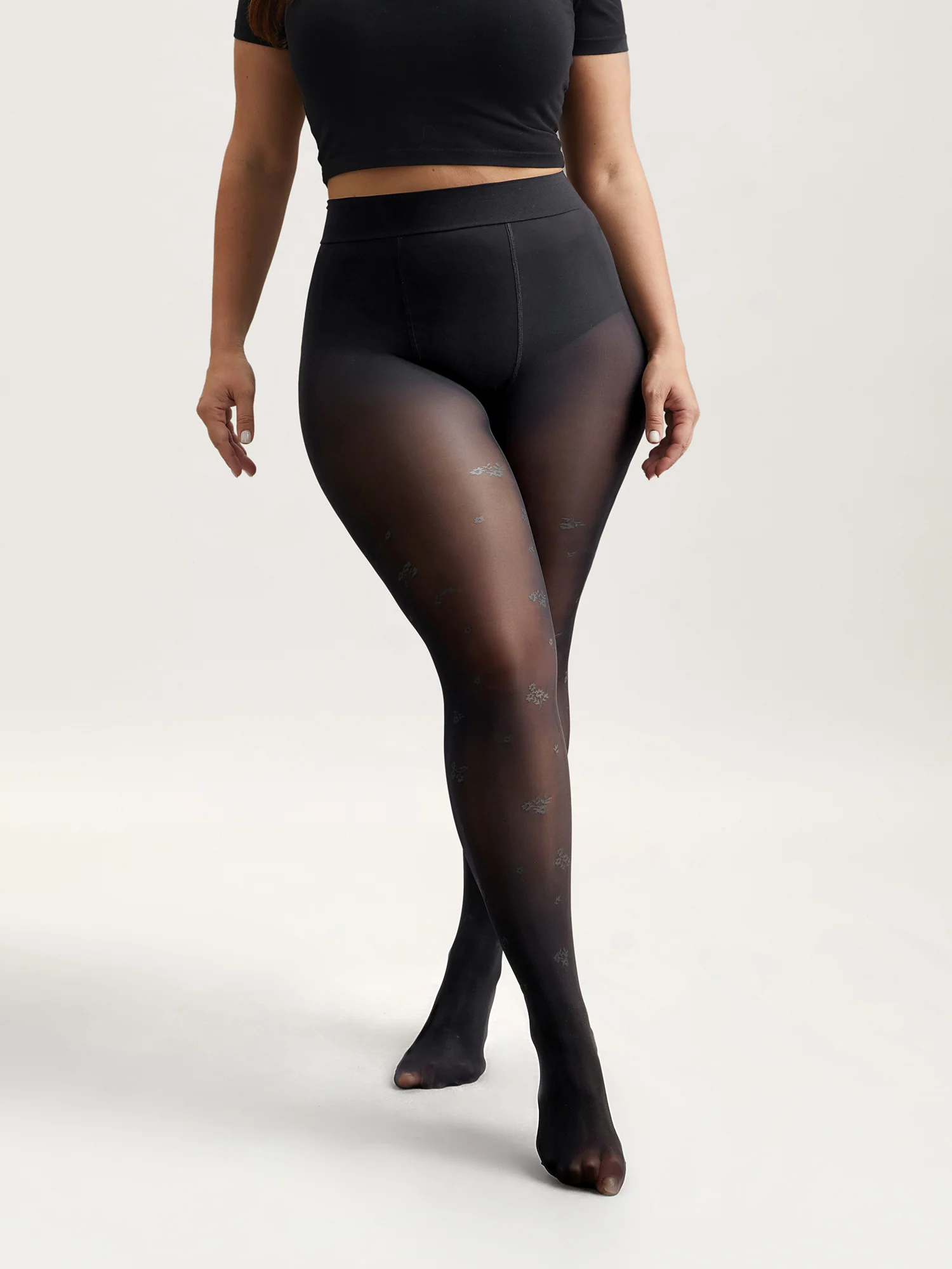 Floral Pattern Sheer Silk Tights - Image 4