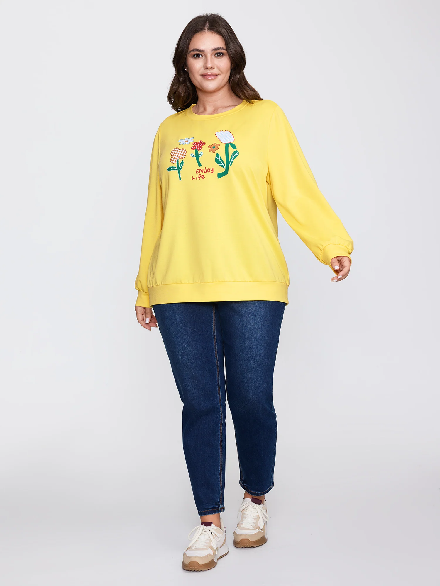 Floral Pattern Stretchy Hem Sweatshirt - Image 3