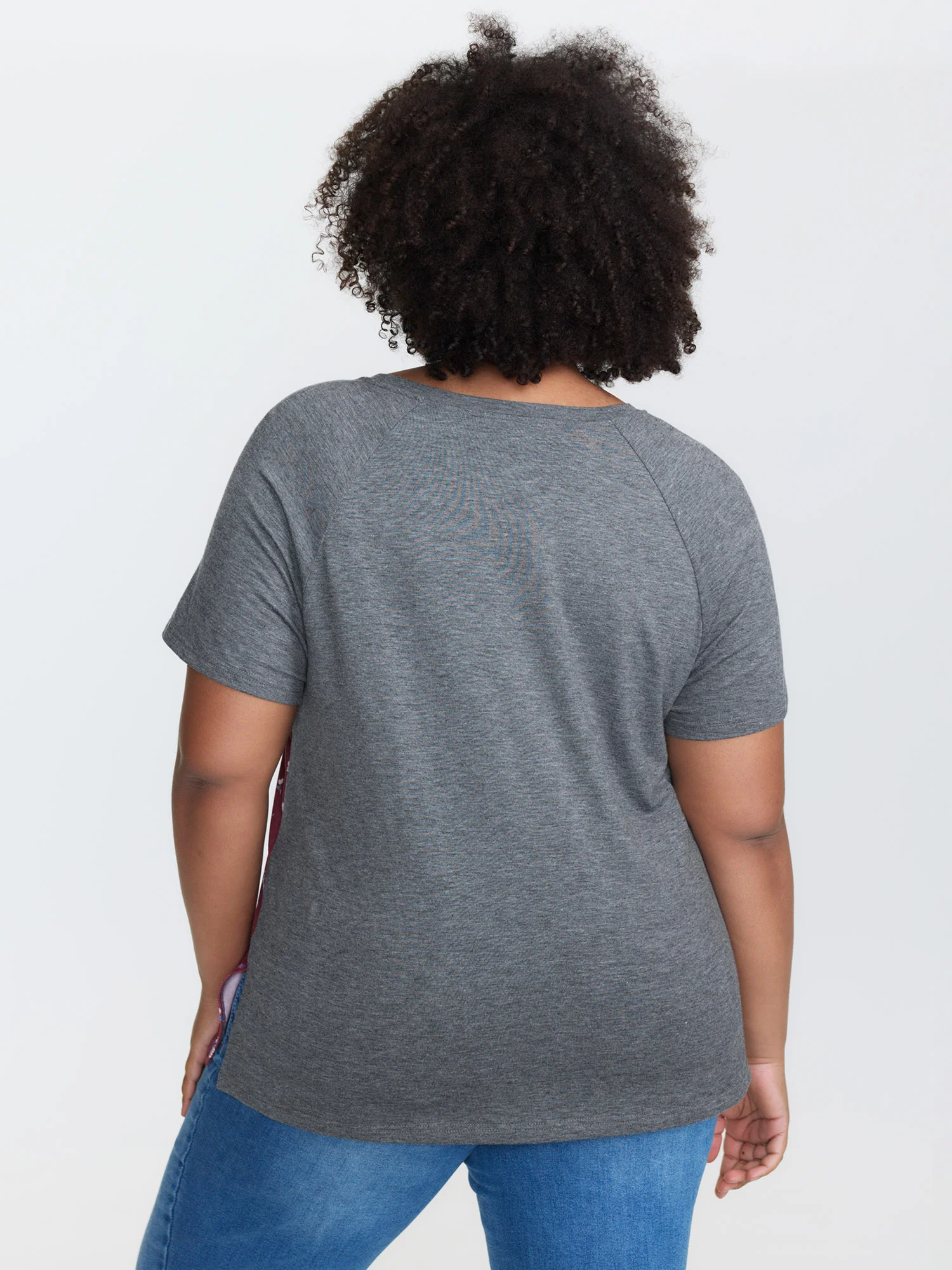 Floral Pattern Stretchy Split Hem T-Shirt - Image 4