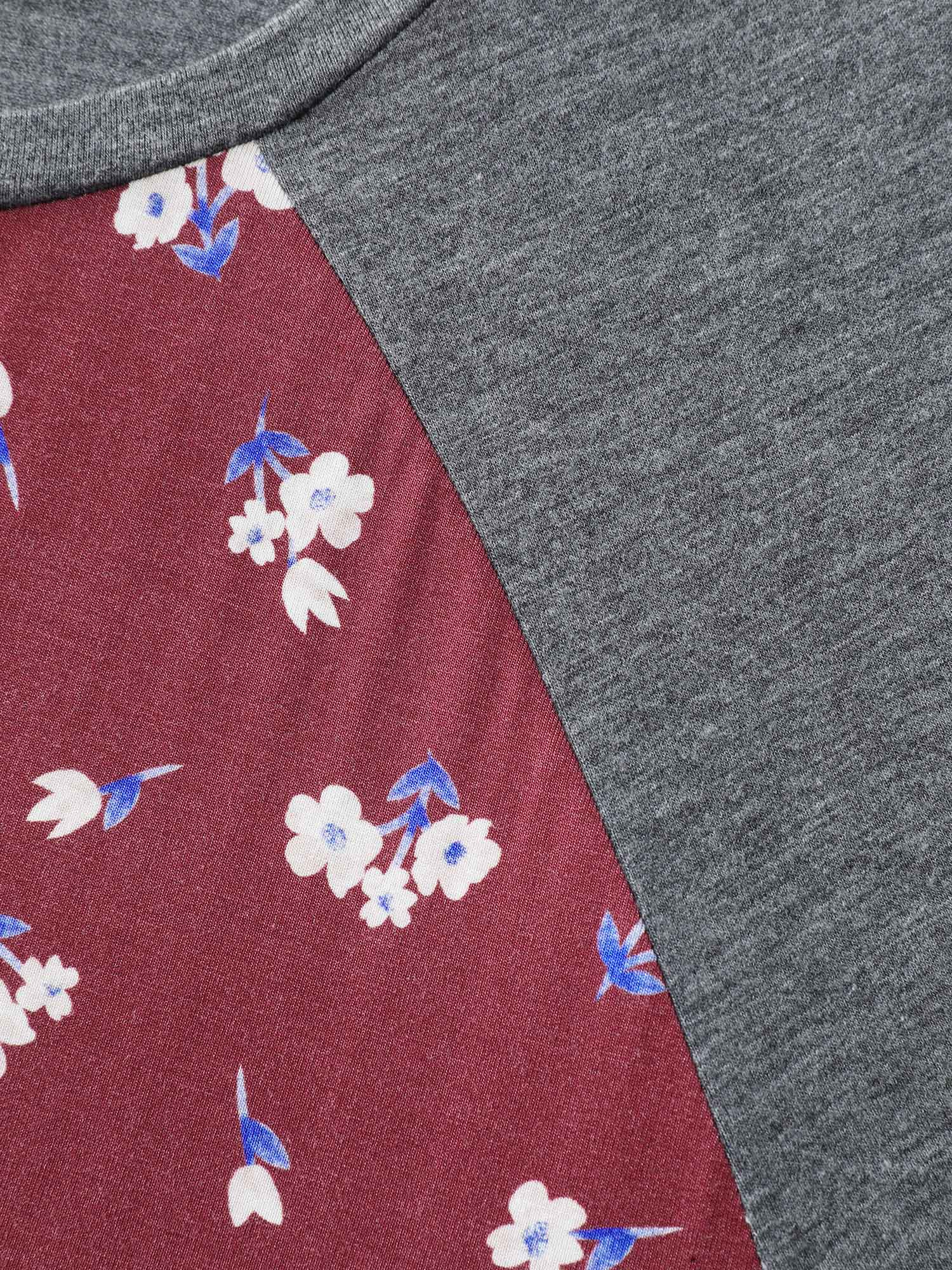 Floral Pattern Stretchy Split Hem T-Shirt - Image 5