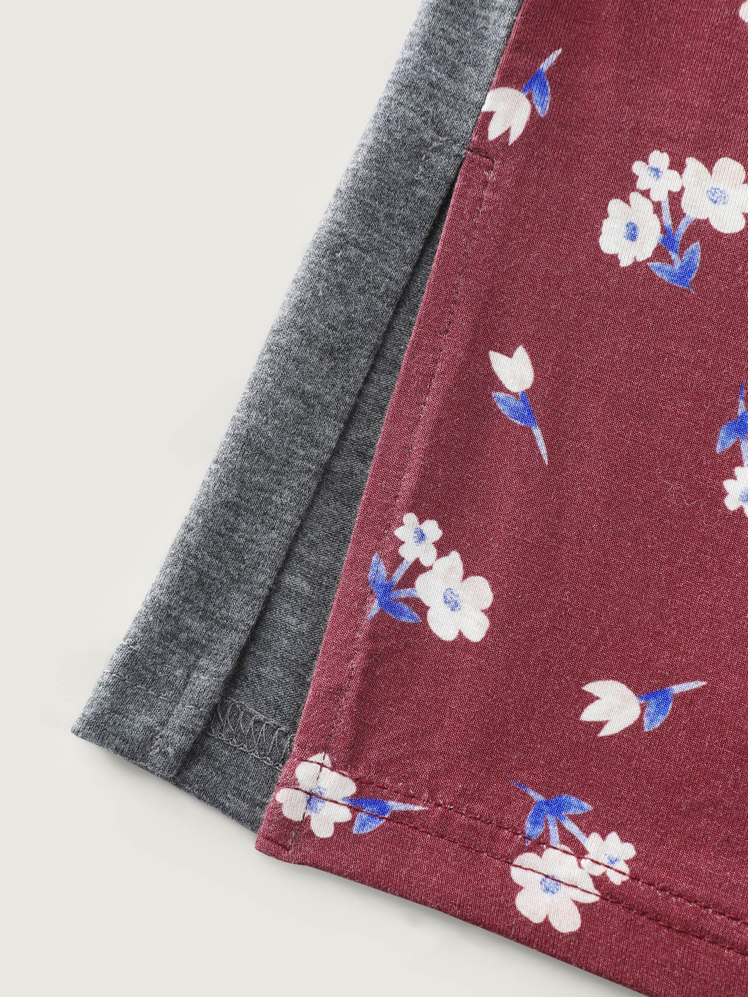 Floral Pattern Stretchy Split Hem T-Shirt - Image 6