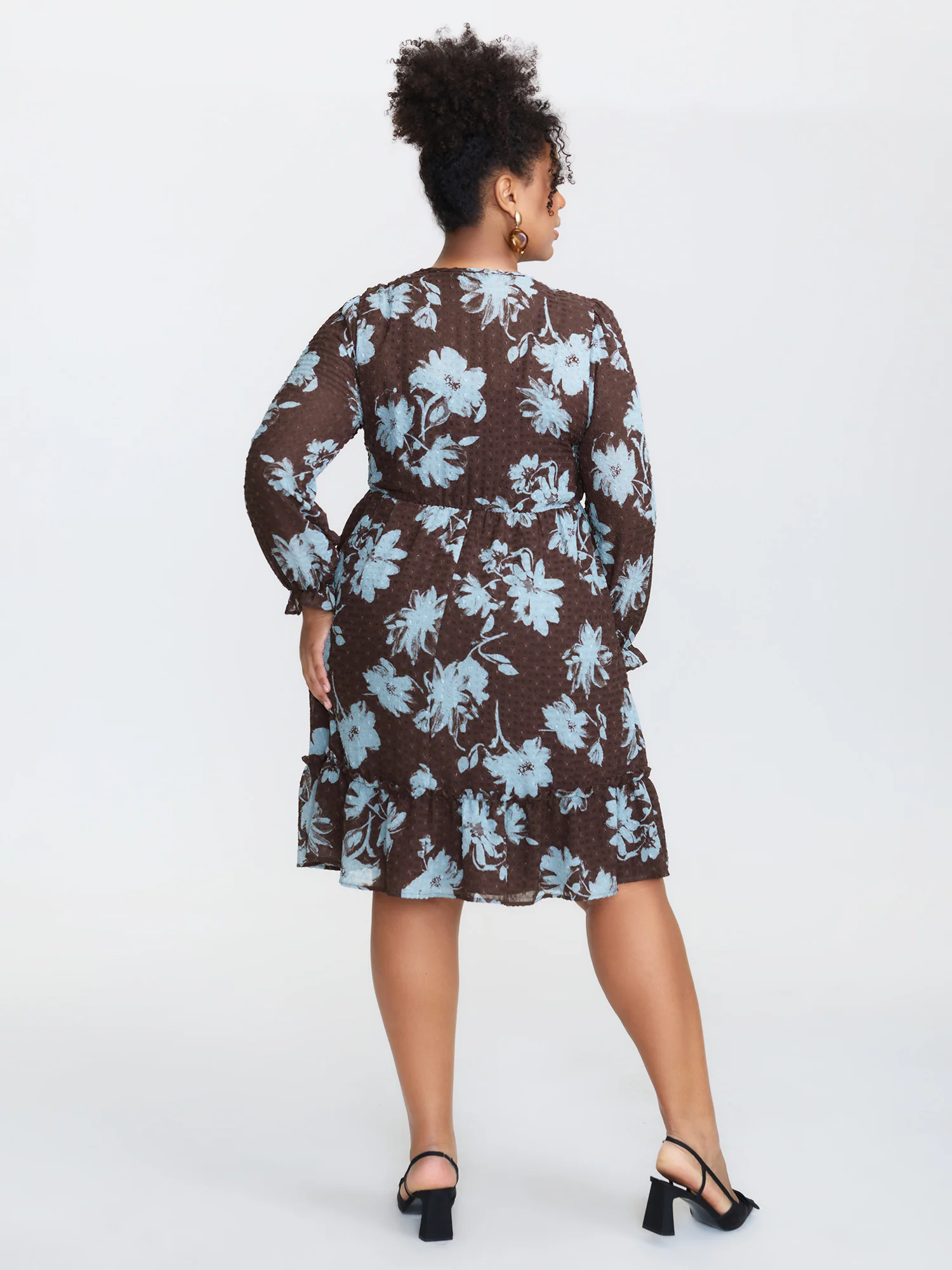 Floral Pattern Textured Drawstring Neck Midi Dress - Image 5