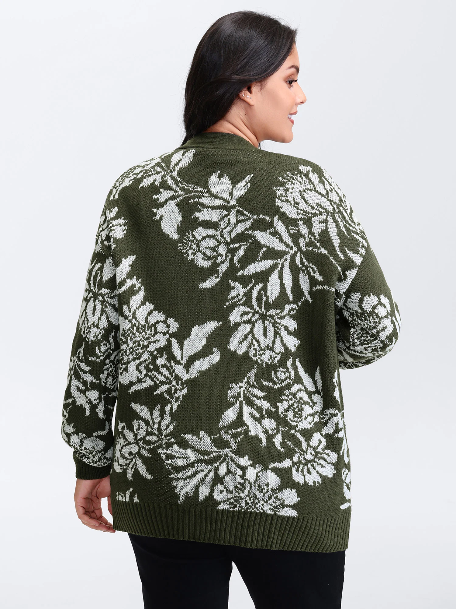 Floral Pattern V-Neck Knit Cardigan - Image 4