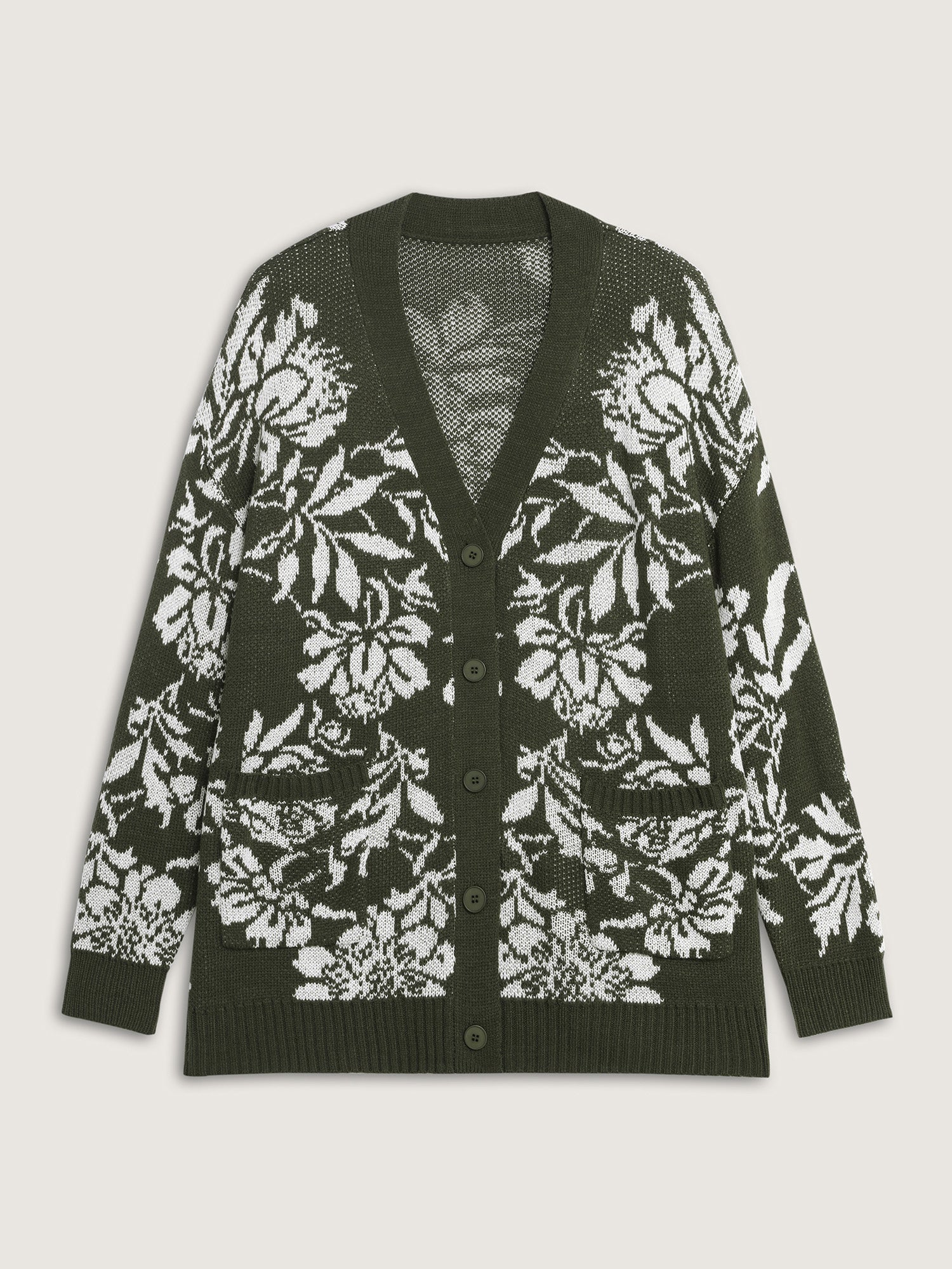 Floral Pattern V-Neck Knit Cardigan - Image 8