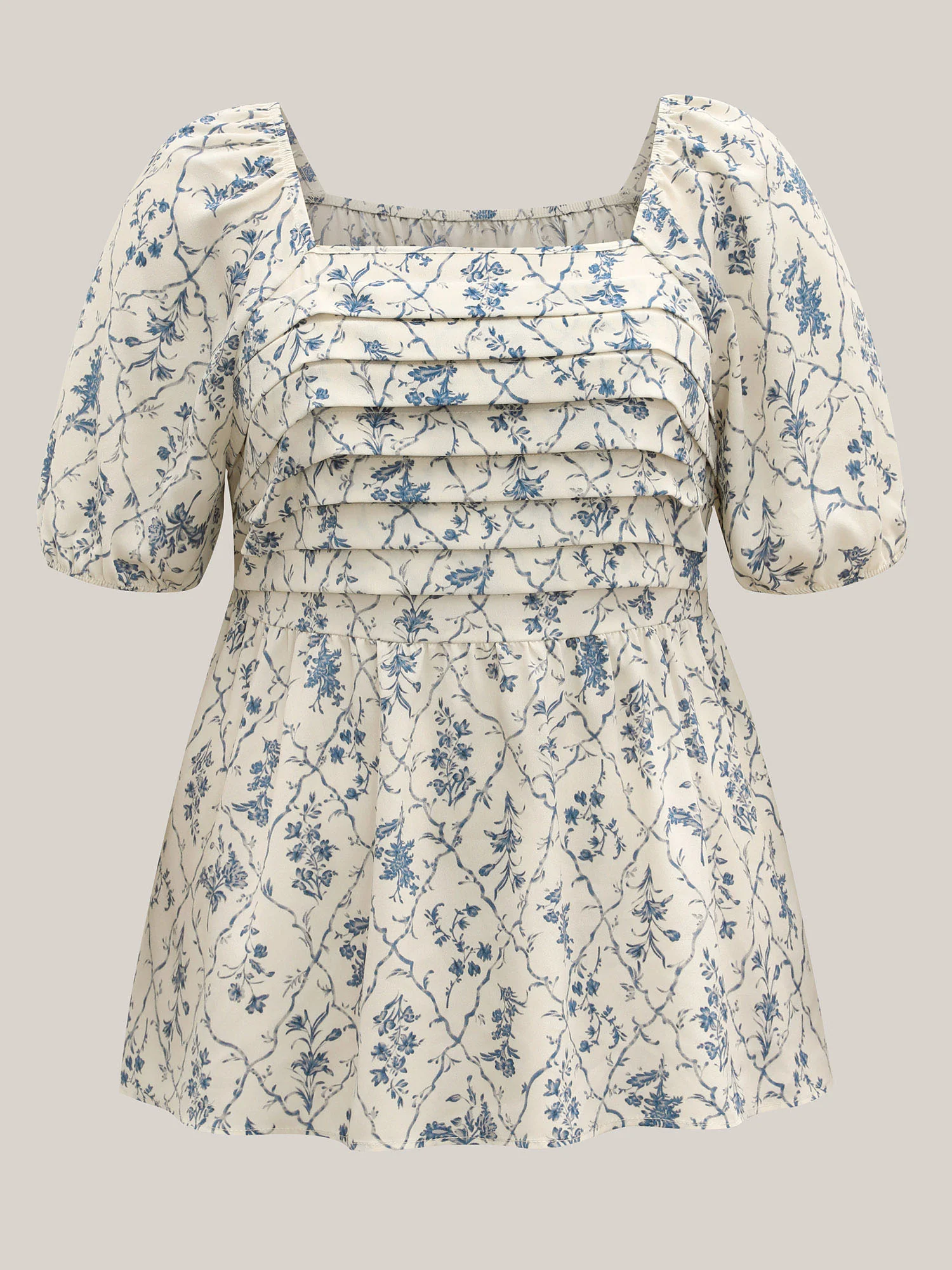Floral Pleated Bodice Puffy Sleeve Blouse - Image 5
