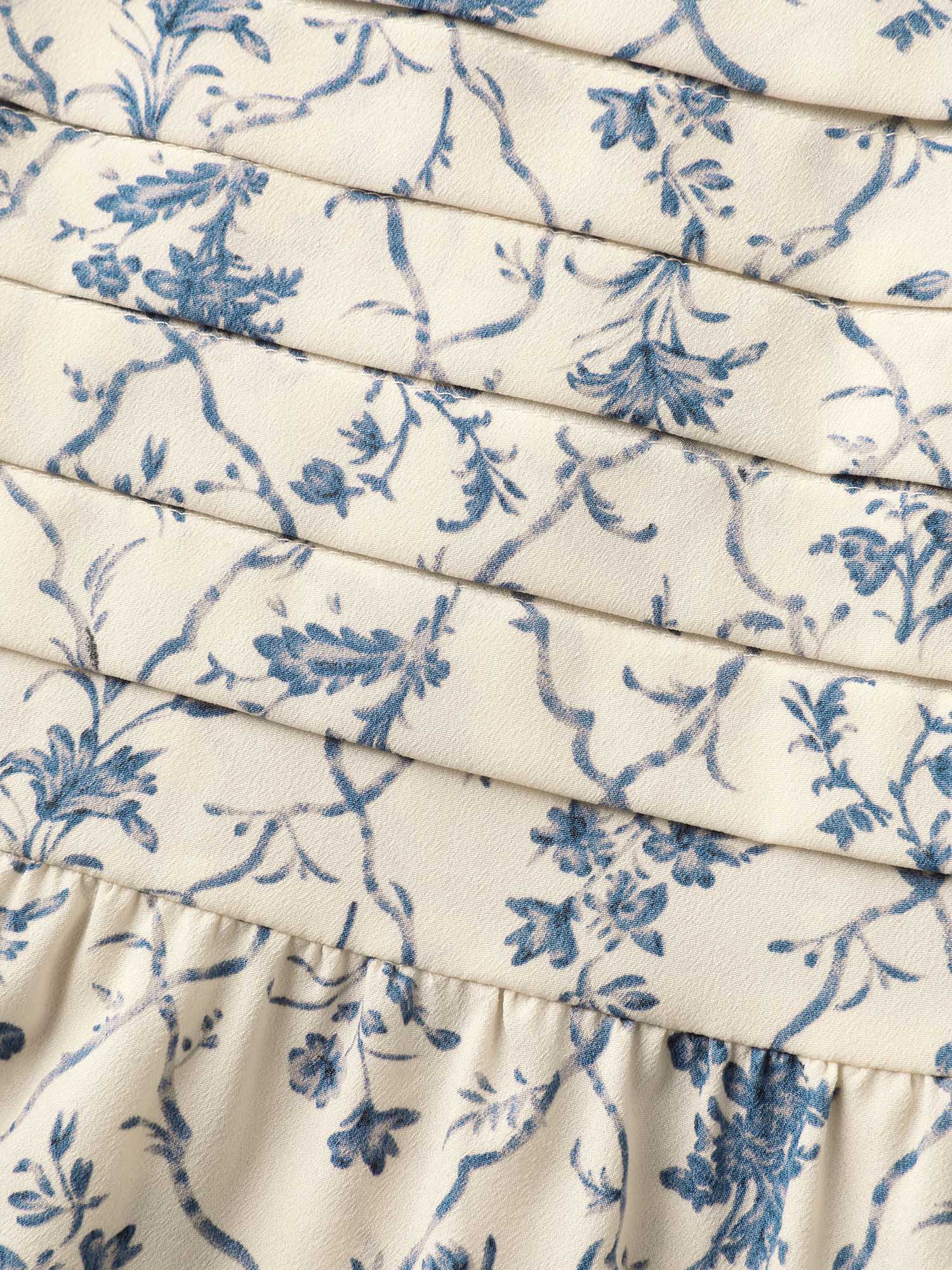 Floral Pleated Bodice Puffy Sleeve Blouse - Image 6