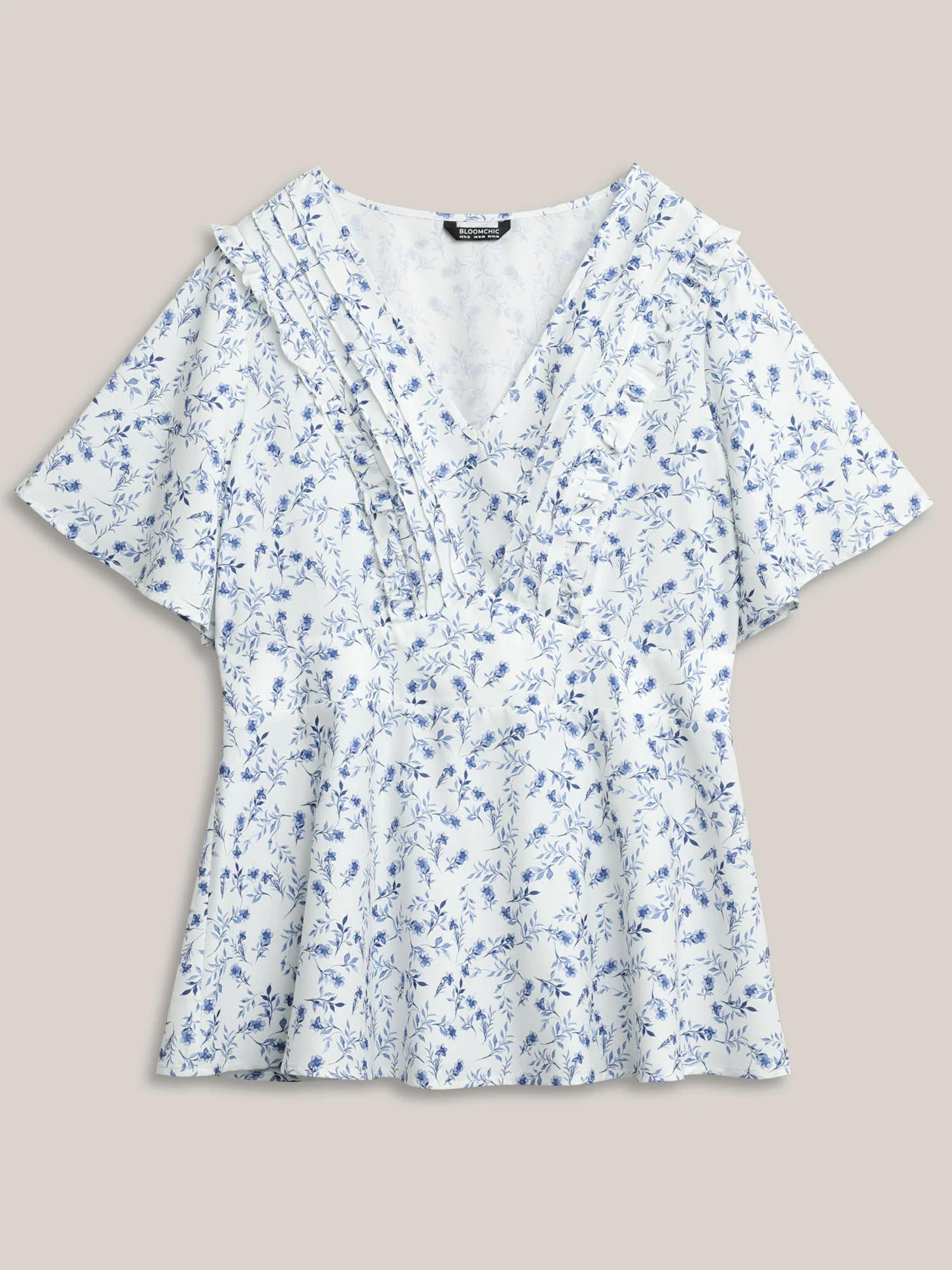 Floral Pleated Elastic Waist Ruffle Sleeve Blouse - Image 11