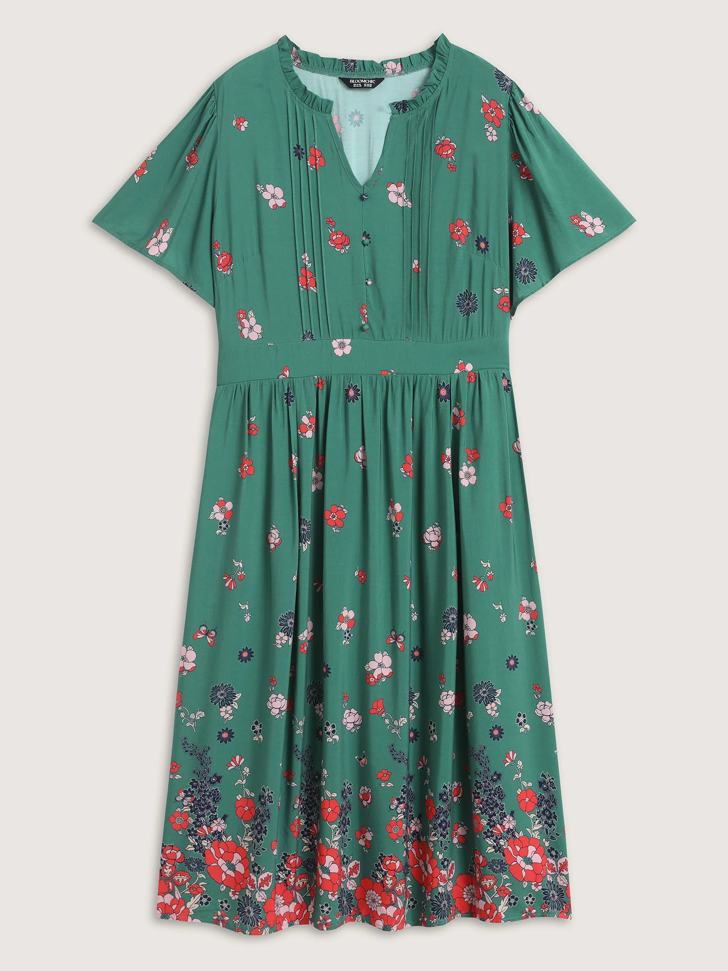 Floral Pleated Notched Collar Midi Dress - Image 6