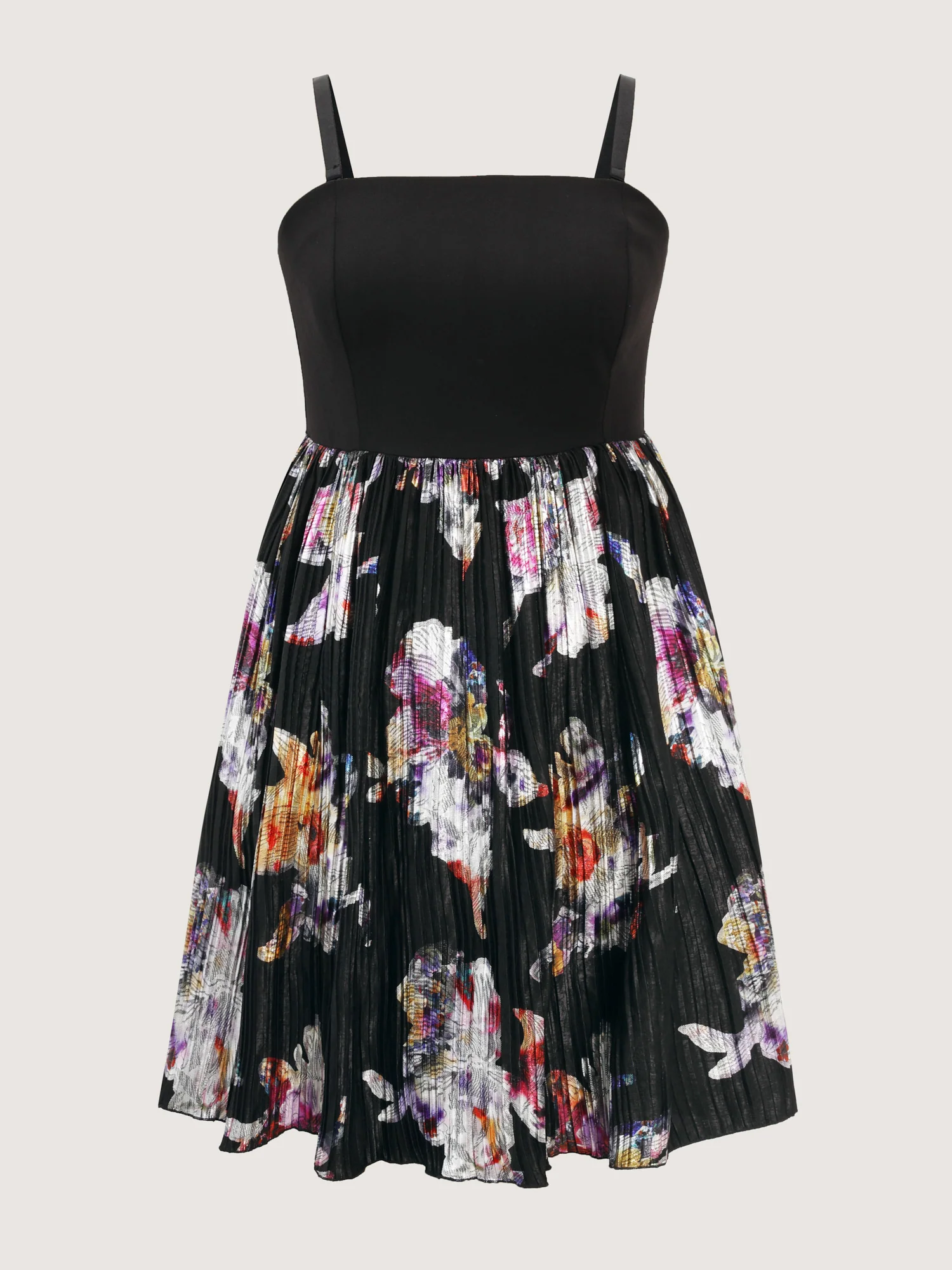 Floral Pleated Detachable Straps Contrast Mini Dress - Image 6