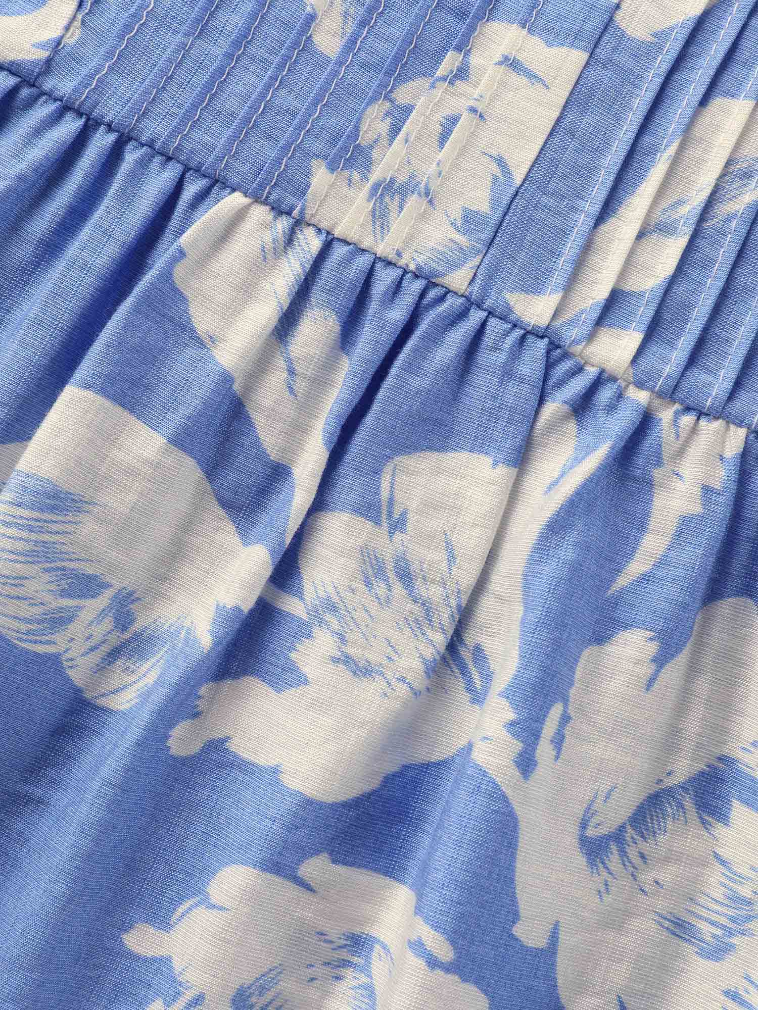 Floral Pleated Tassel Trim Lantern Sleeve Blouse - Image 6