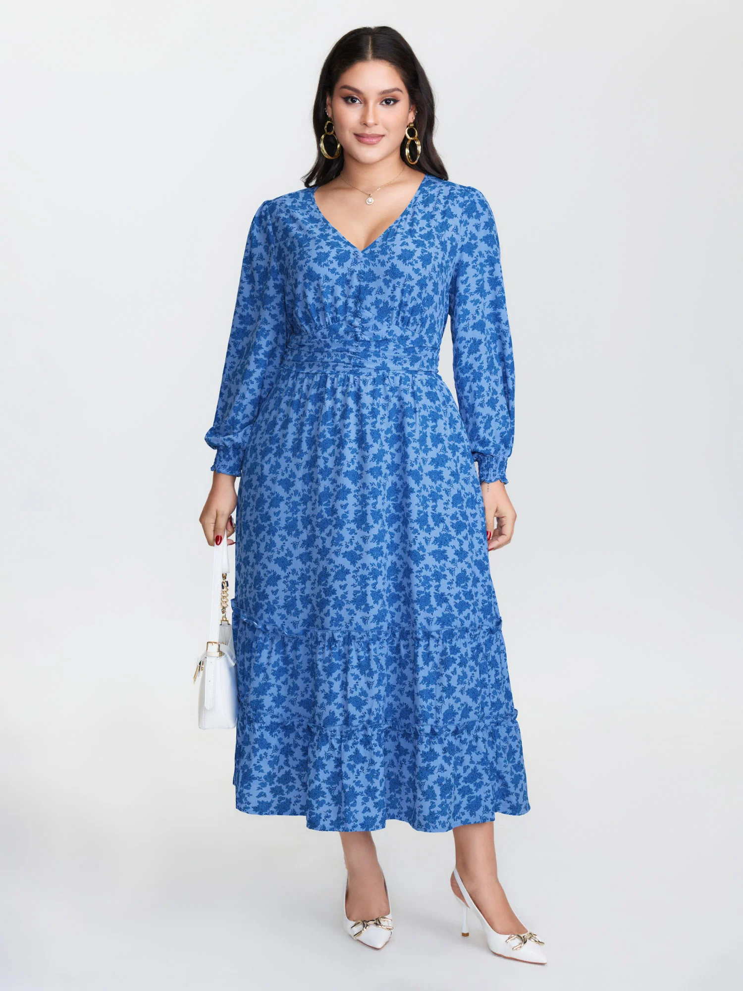 Floral Pleated Waist Button Ruffled Maxi Dress - Image 2
