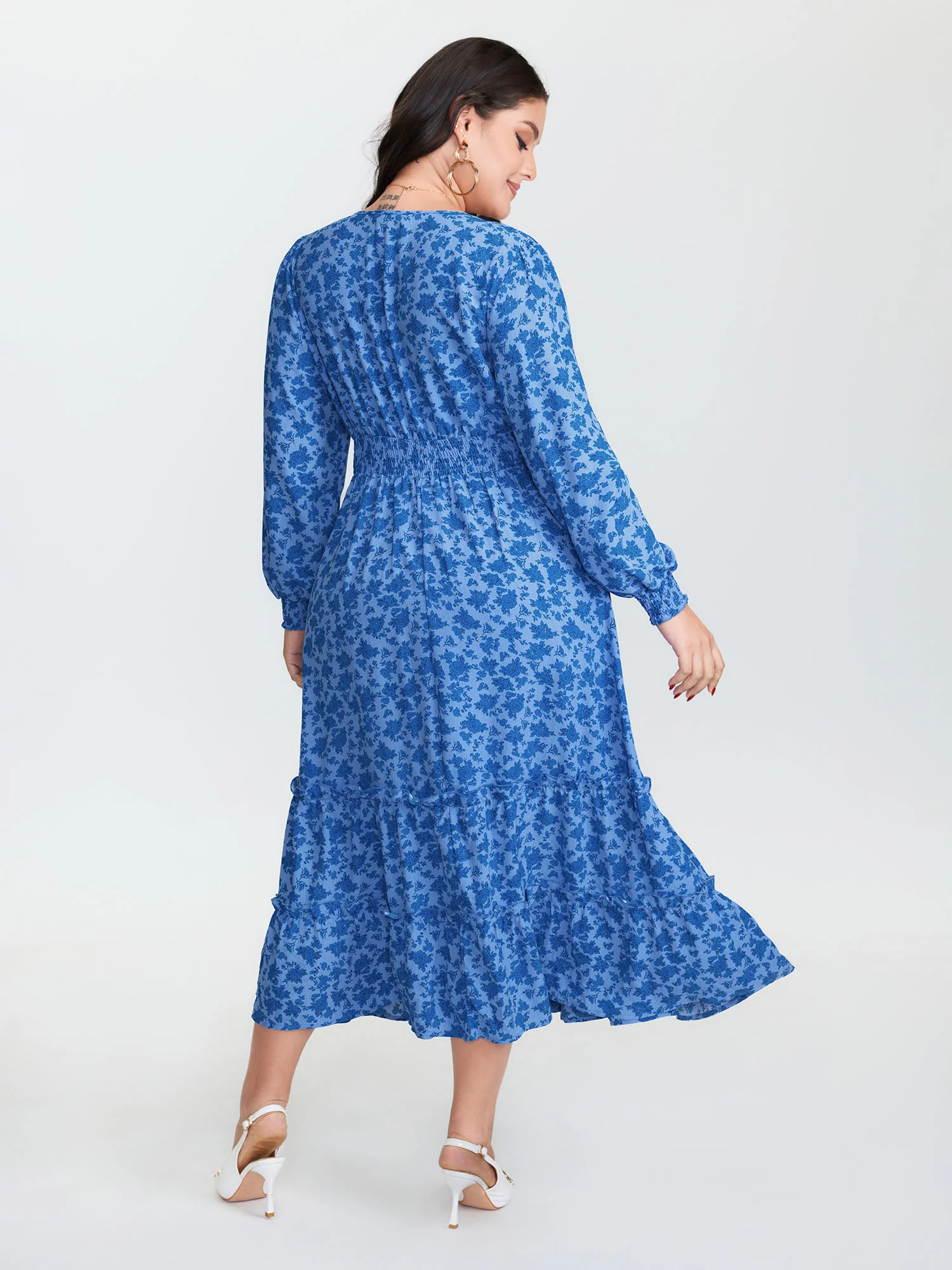 Floral Pleated Waist Button Ruffled Maxi Dress - Image 4