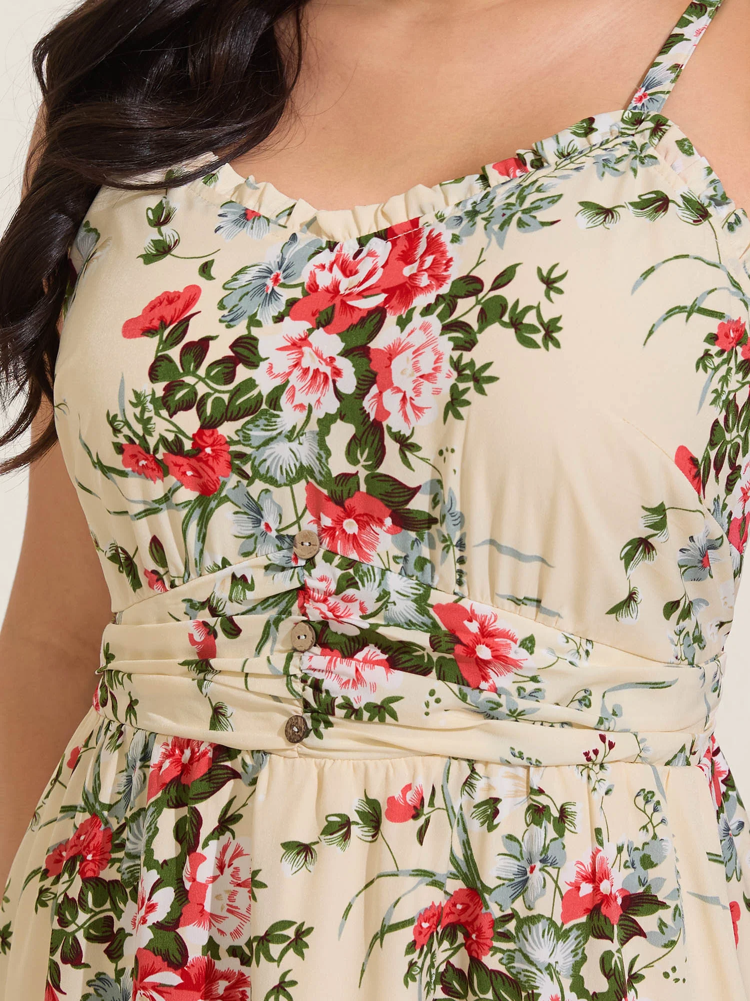 Floral Pleated Waist Pockets Midi Dress - Image 2