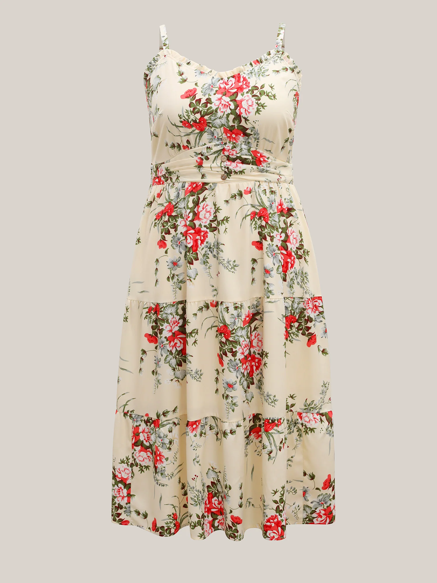 Floral Pleated Waist Pockets Midi Dress - Image 7
