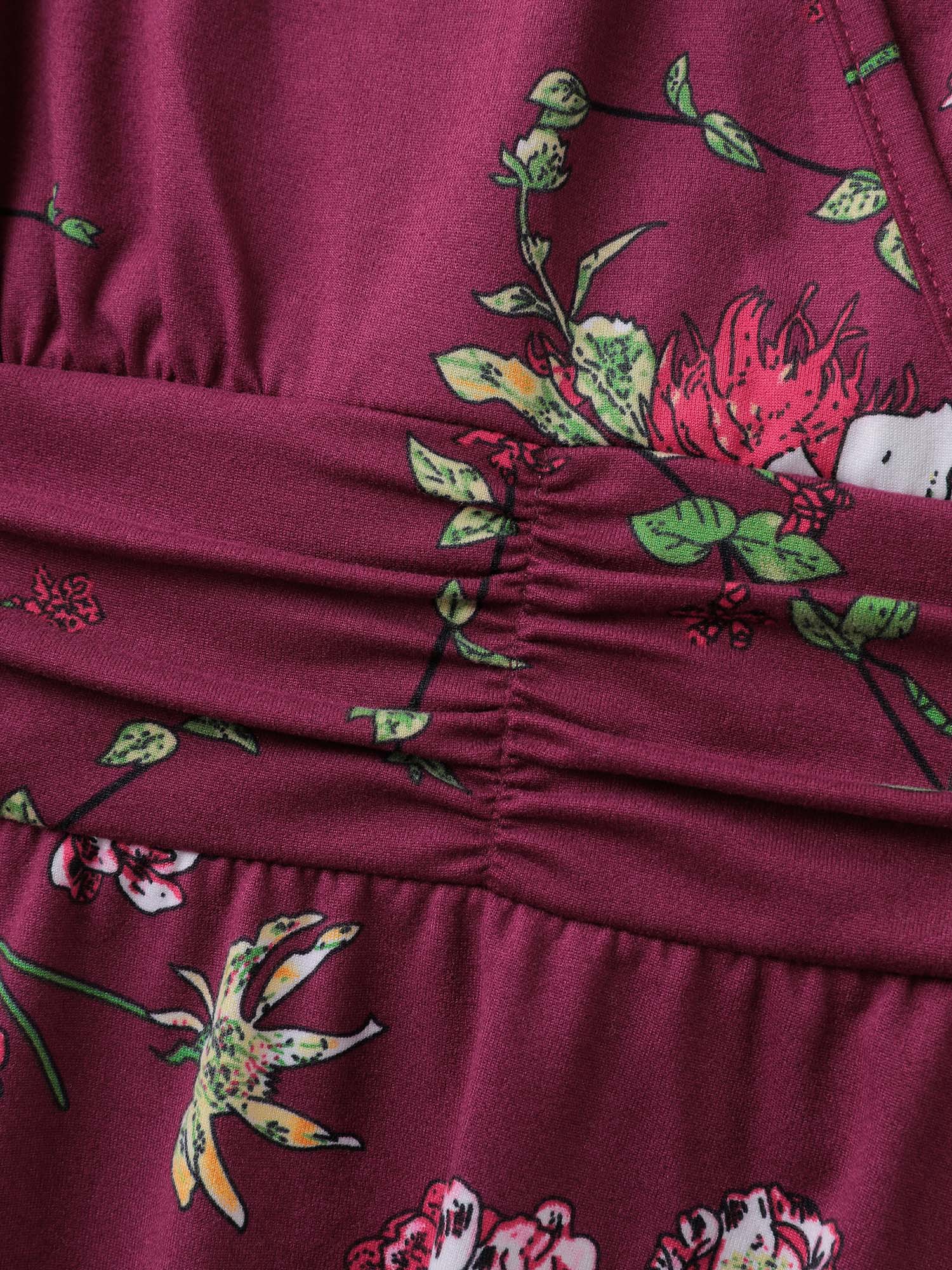 Floral Pleated Waist Stretchy Knit Top - Image 6