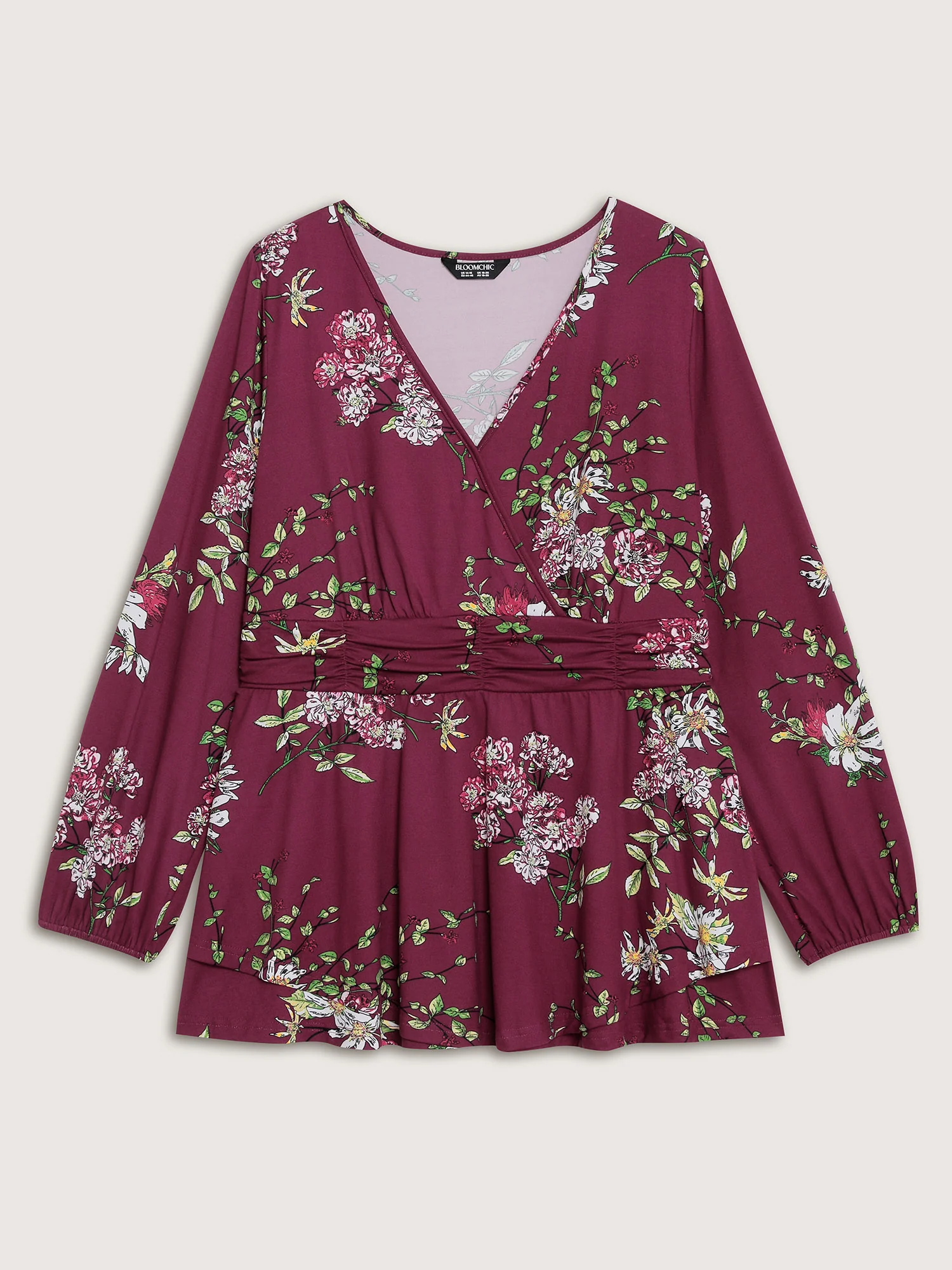 Floral Pleated Waist Stretchy Knit Top - Image 7