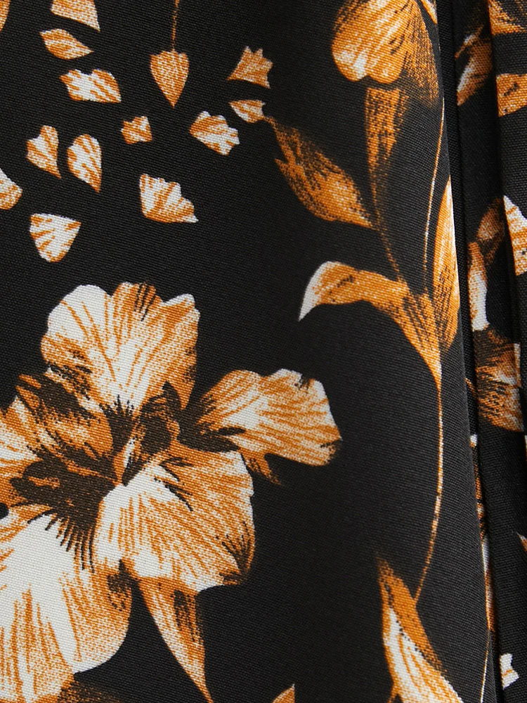 Floral Pocket Bell Sleeve Belted Split Flutter Dress - Image 8