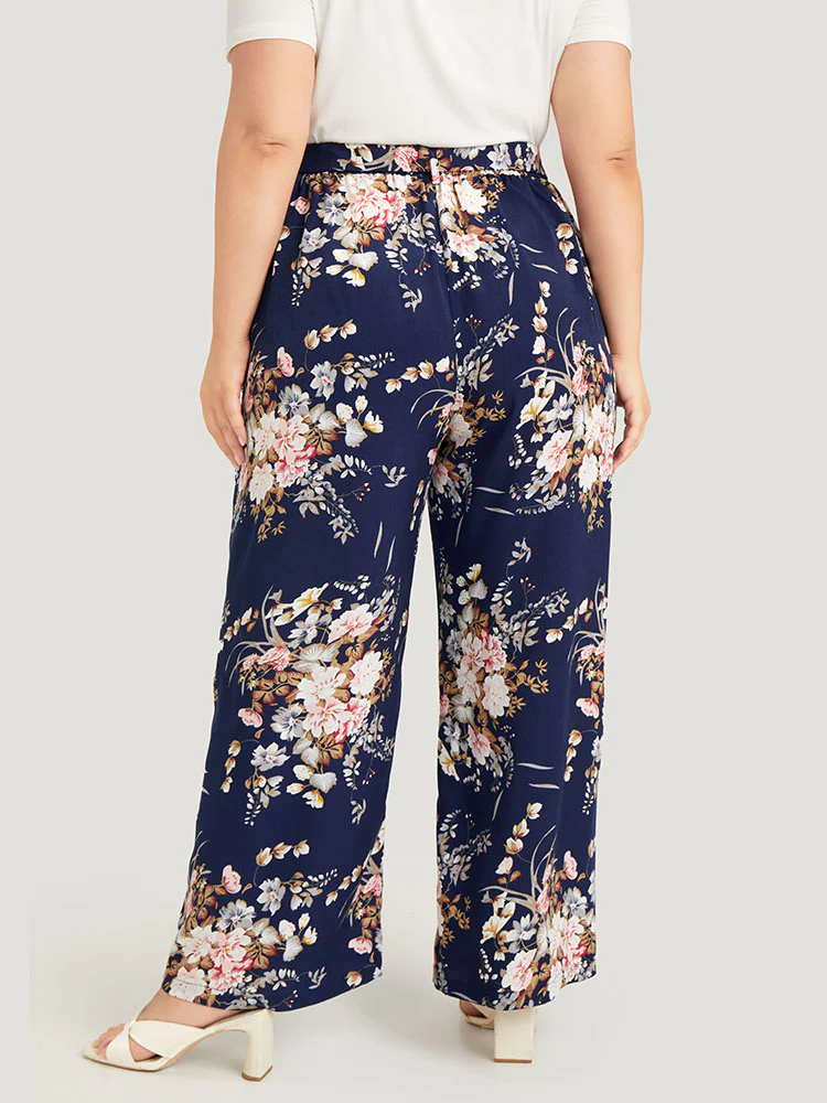Floral Pocket High Rise Wide Leg Belt Pants - Image 10