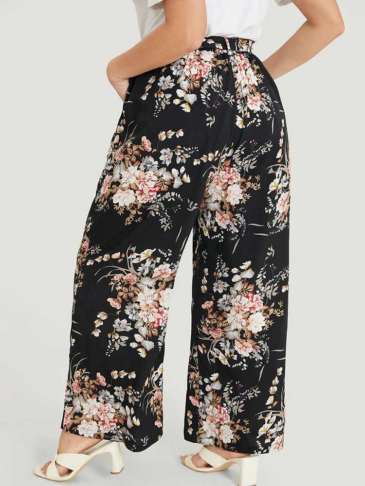 Floral Pocket High Rise Wide Leg Belt Pants - Image 5