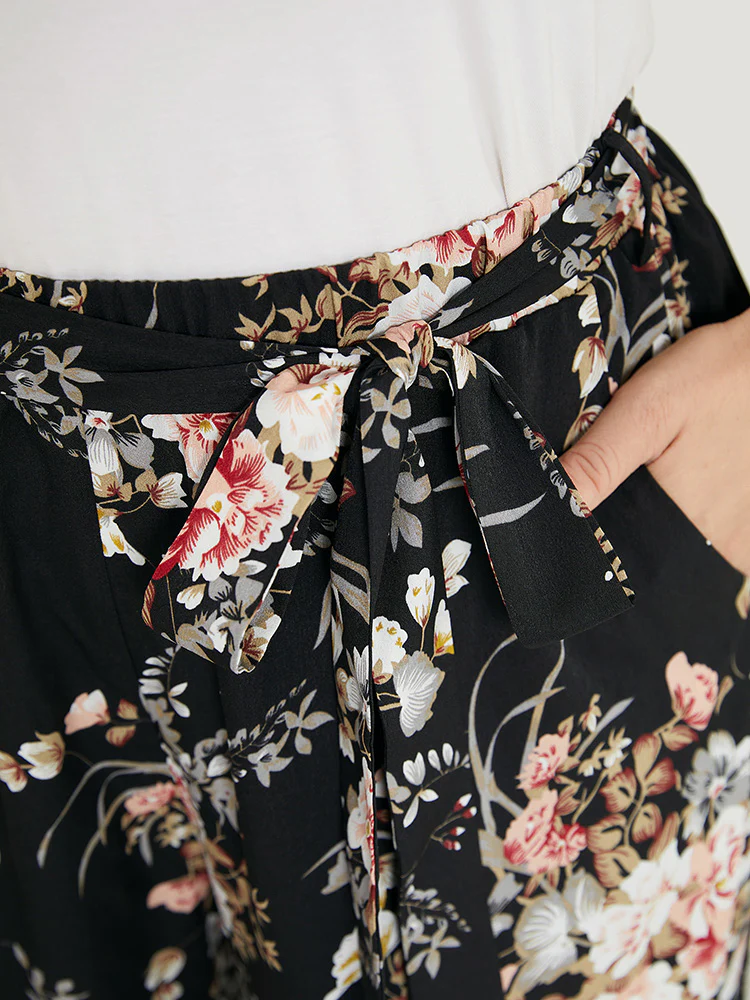 Floral Pocket High Rise Wide Leg Belt Pants - Image 6