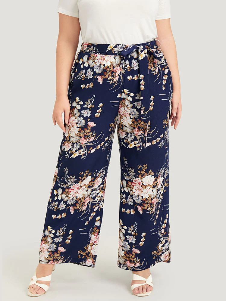 Floral Pocket High Rise Wide Leg Belt Pants - Image 7
