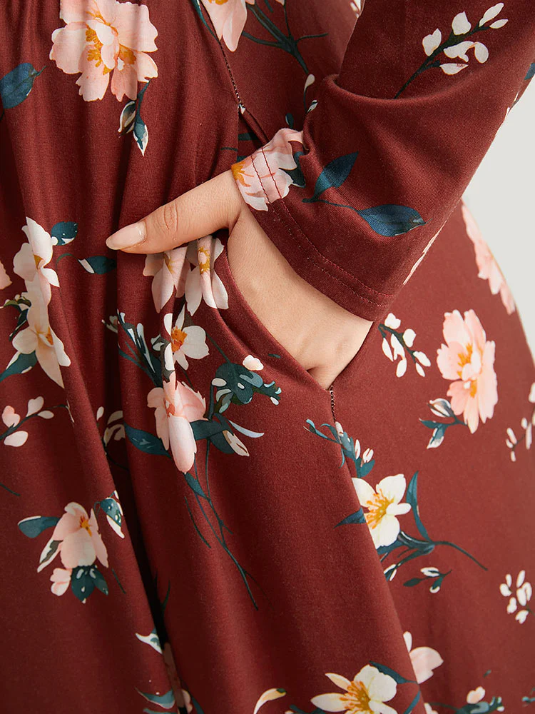 Floral Pocket Ruched Elastic Waist Dress - Image 6