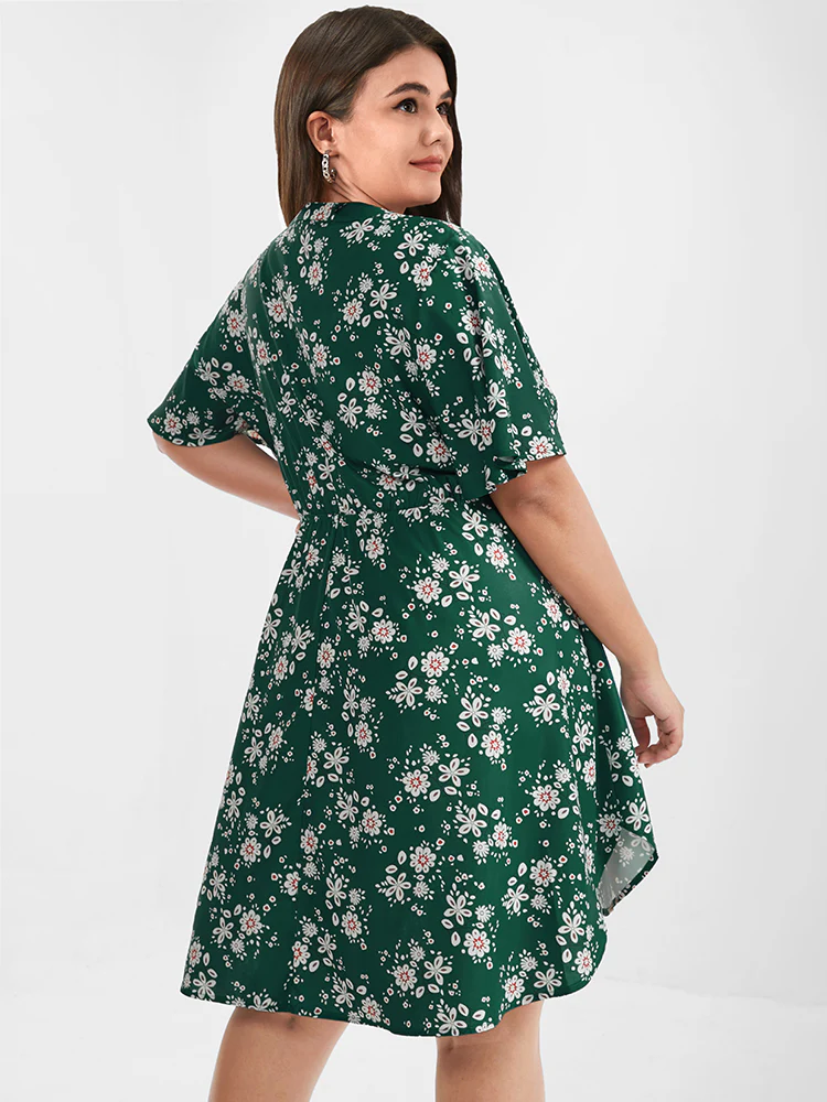 Floral Pocket Ruffled V Neck Short Dress - Image 2