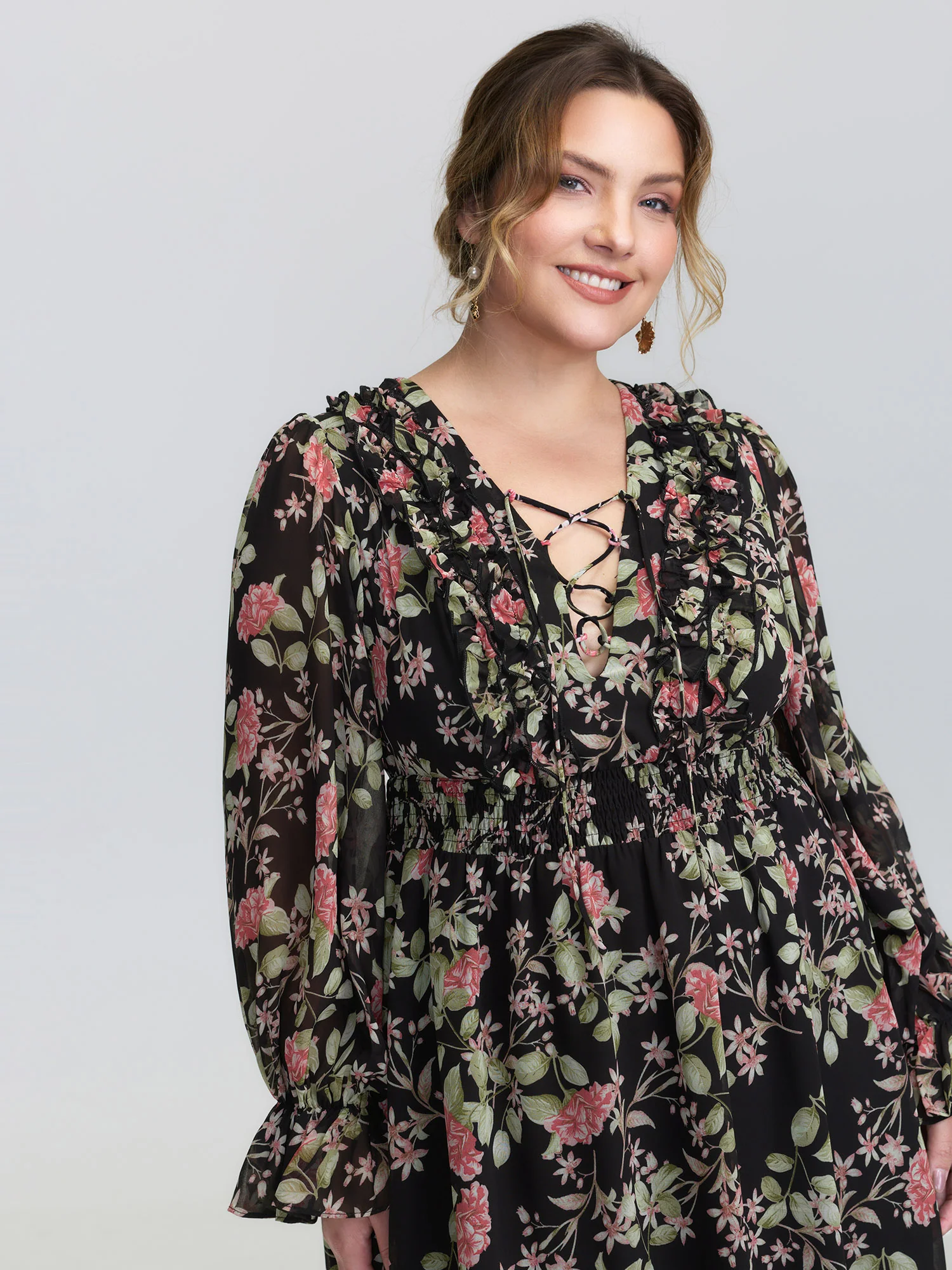 Floral Pockets Adjustable Shirred Midi Dress - Image 2