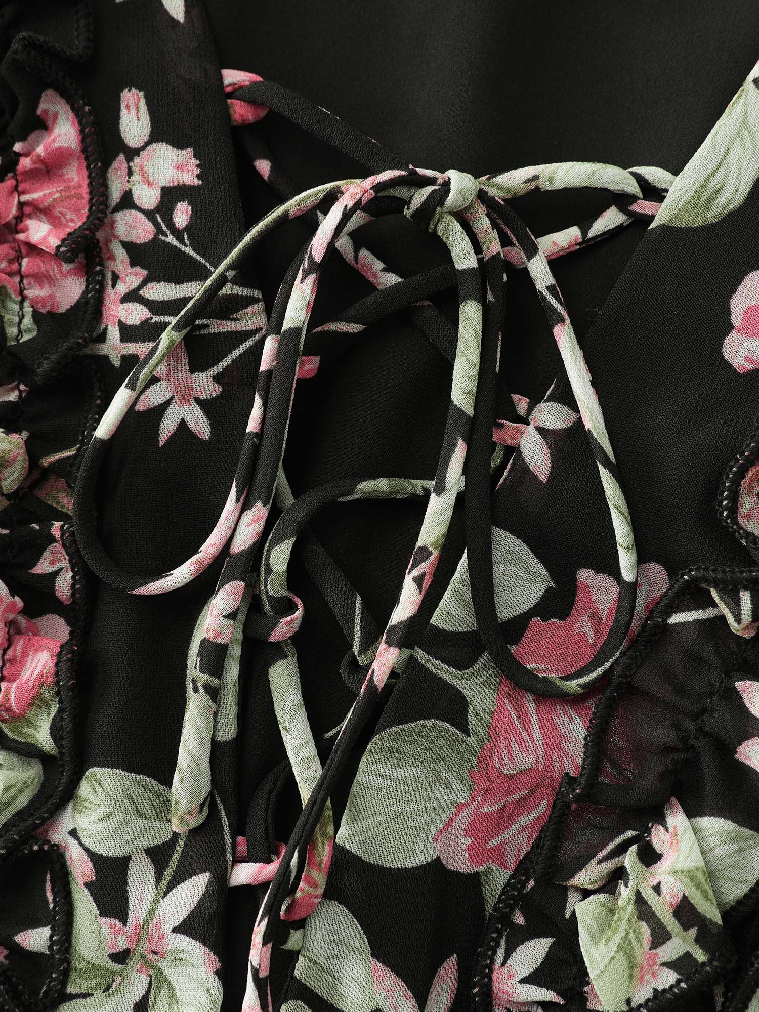 Floral Pockets Adjustable Shirred Midi Dress - Image 5