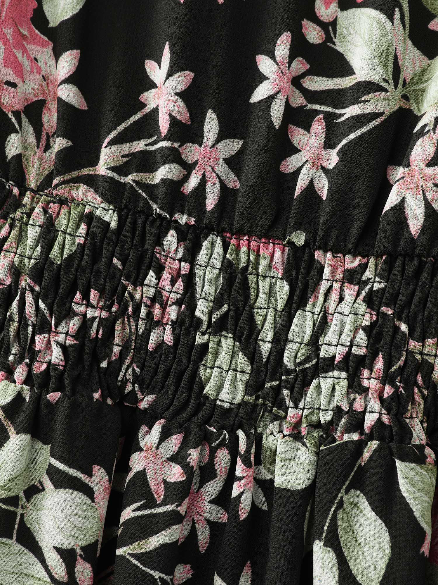 Floral Pockets Adjustable Shirred Midi Dress - Image 6
