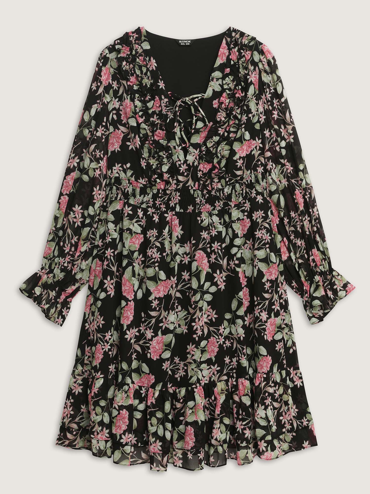 Floral Pockets Adjustable Shirred Midi Dress - Image 7