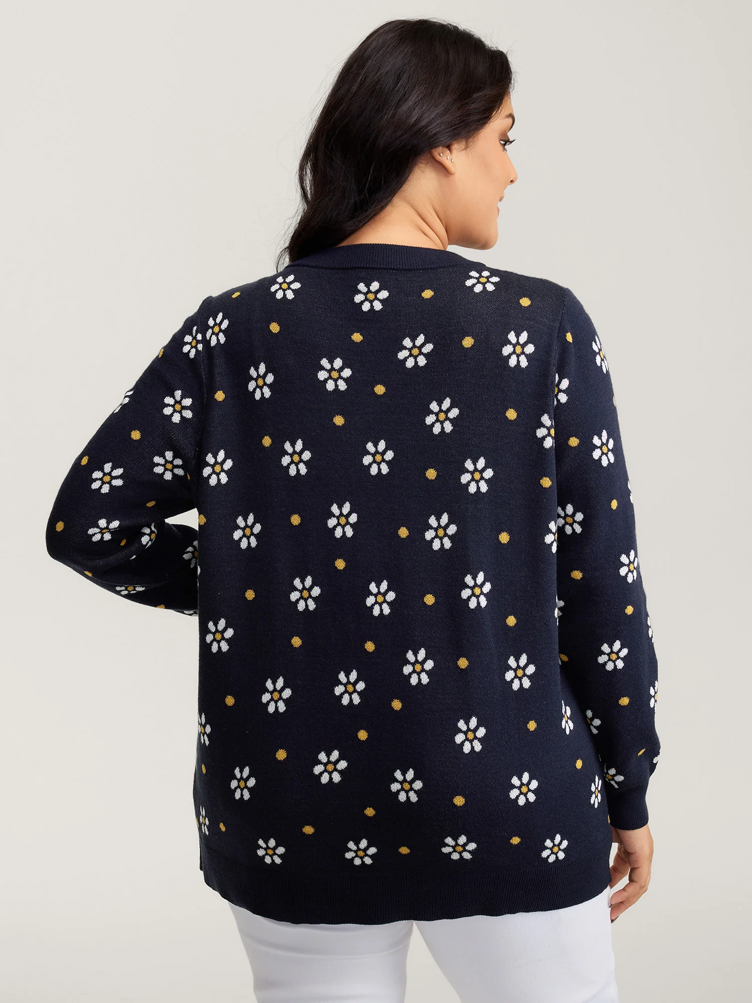 Floral Polka Dot Print Button Knit Cardigan - Image 5