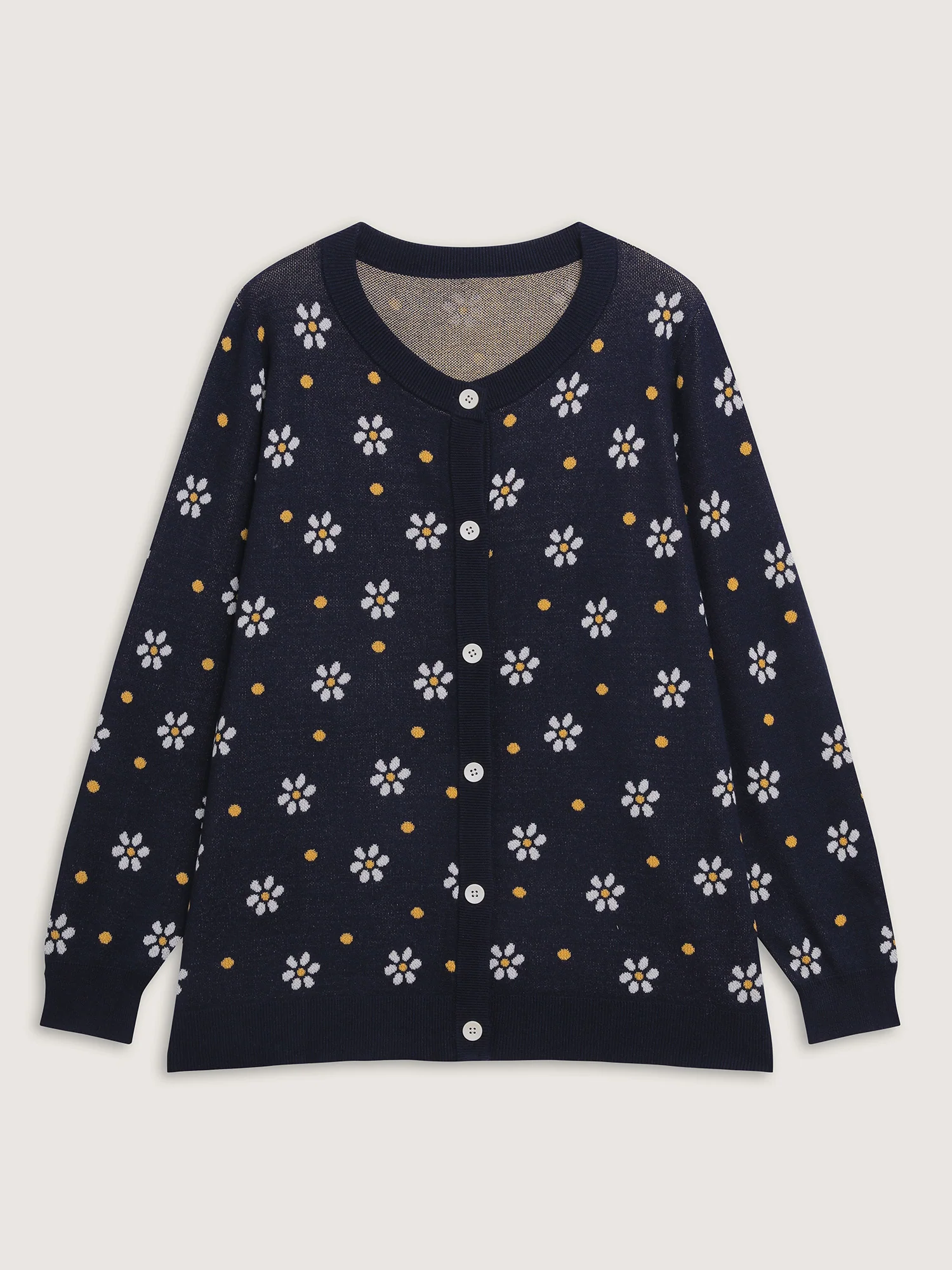 Floral Polka Dot Print Button Knit Cardigan - Image 9