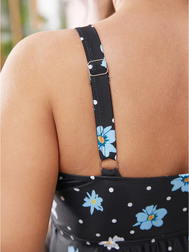 Floral & Polka Dot V Neck Split Front Swim Dress - Image 9