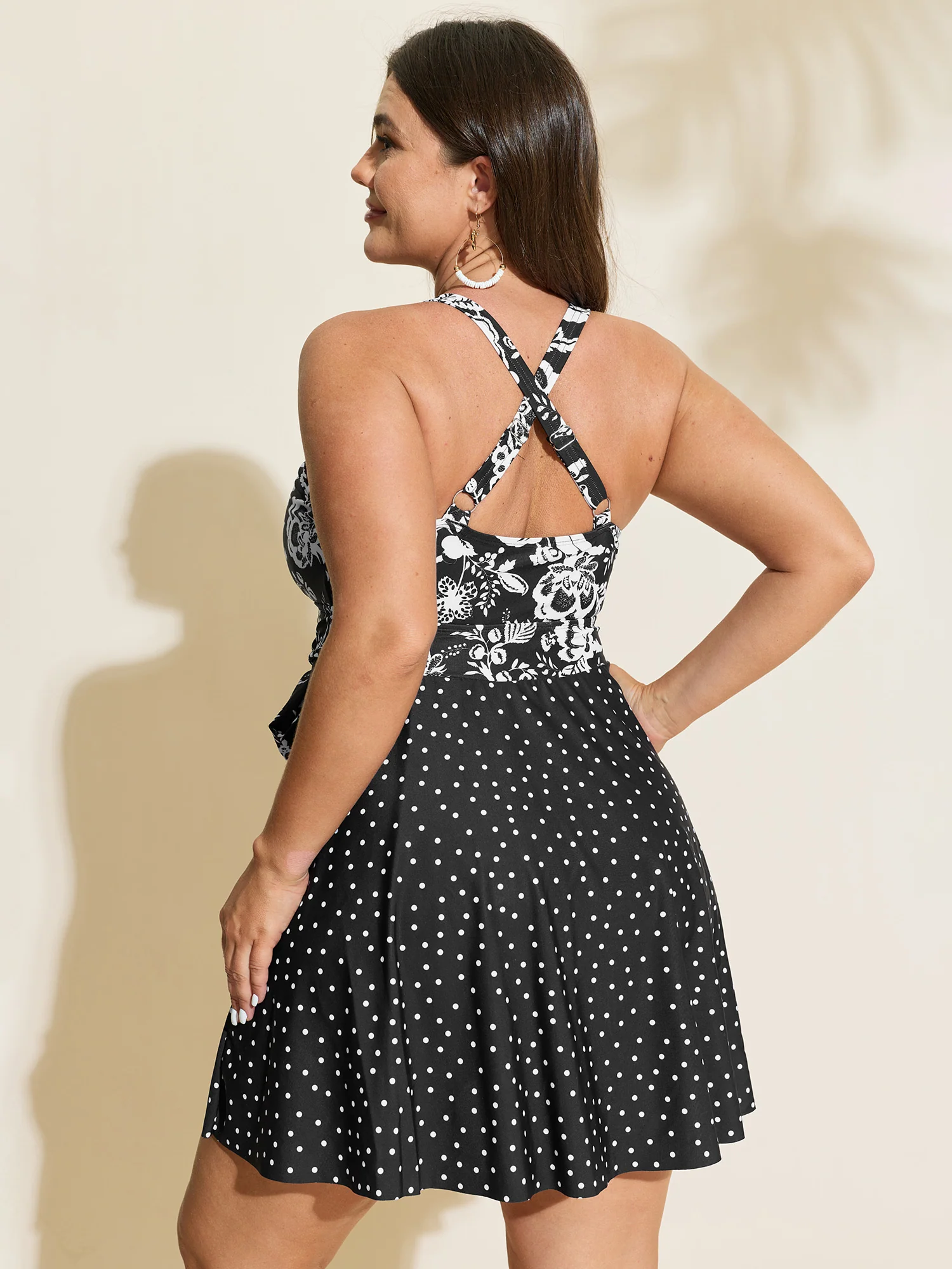 Floral Polka Dotted Print Swim Dress - Image 5