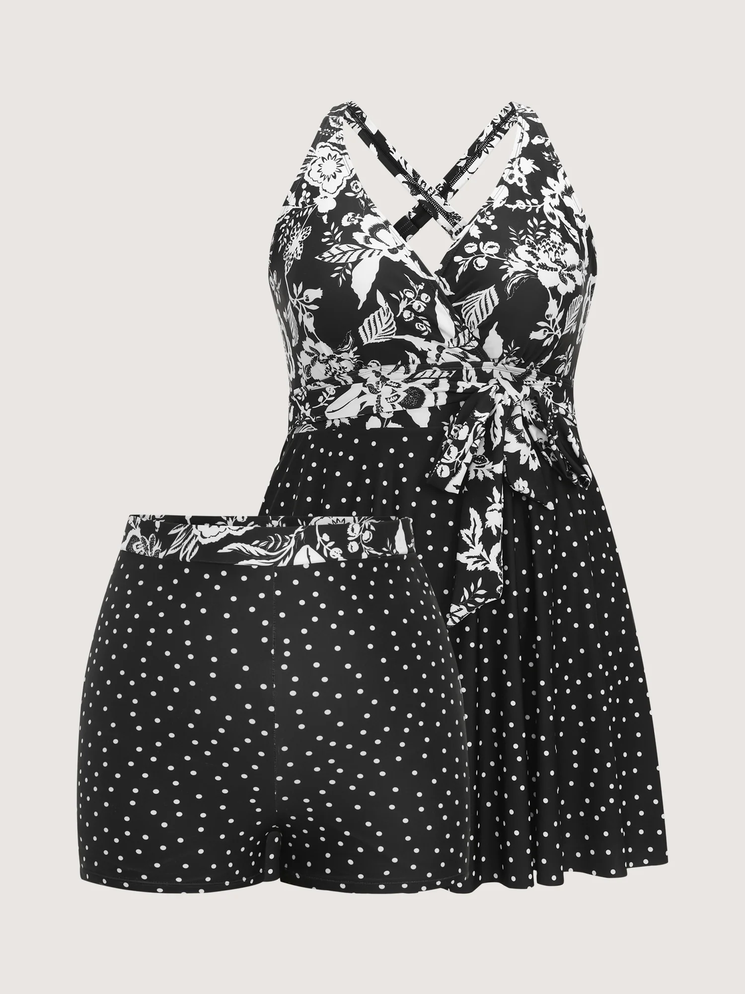Floral Polka Dotted Print Swim Dress - Image 6