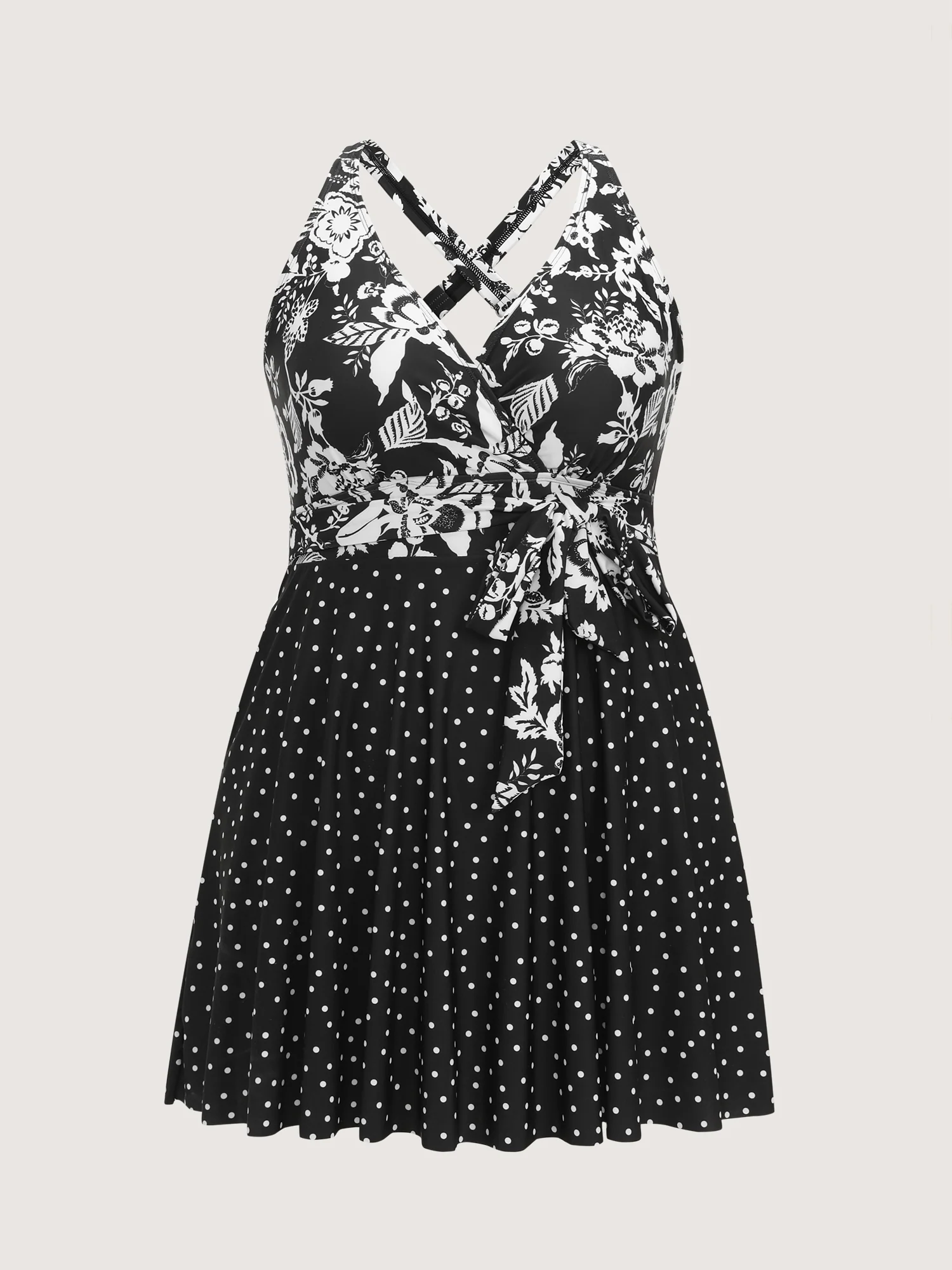 Floral Polka Dotted Print Swim Dress - Image 7