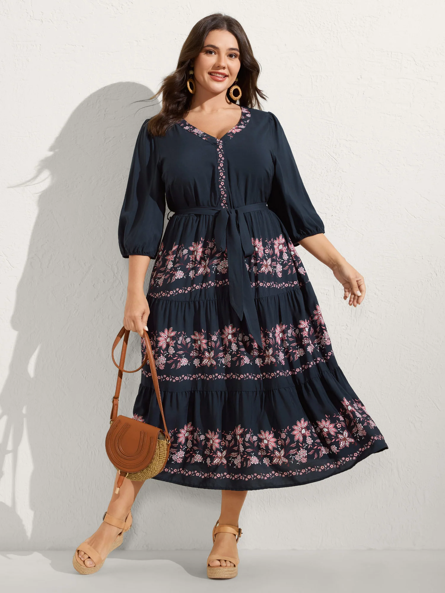 Floral Position Print Belted Maxi Dress - Image 3