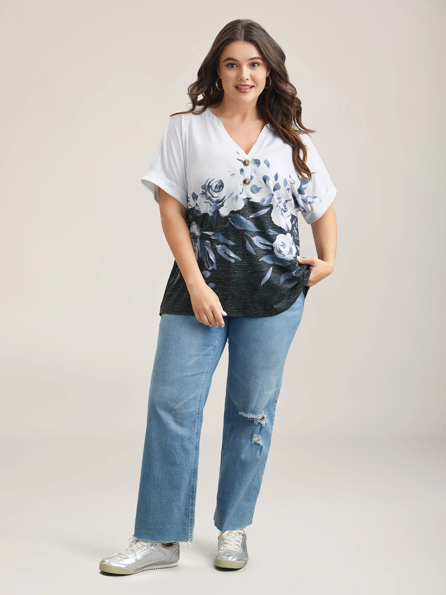 Floral Position Print Half-Sleeve T-Shirt - Image 3