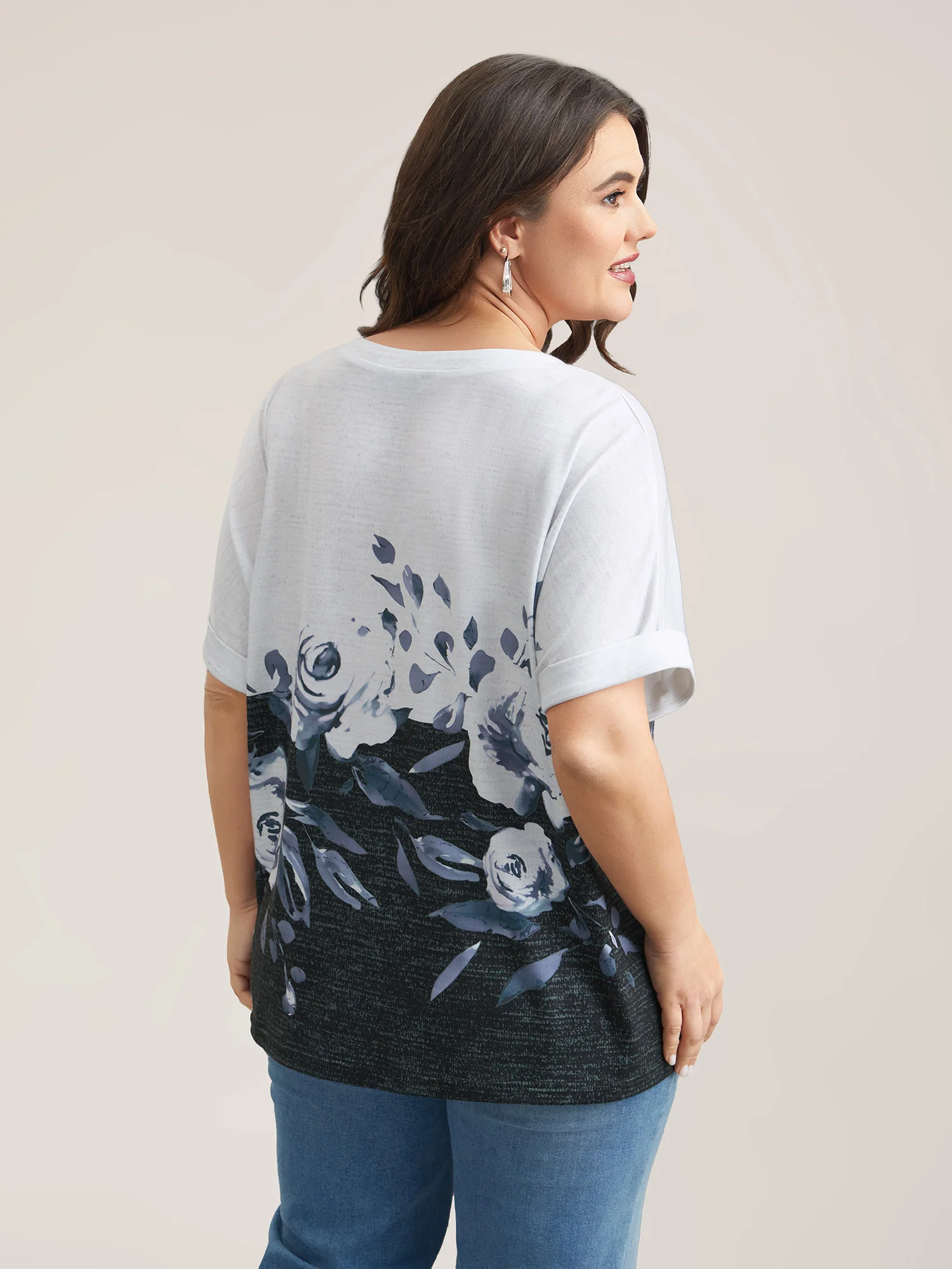 Floral Position Print Half-Sleeve T-Shirt - Image 5