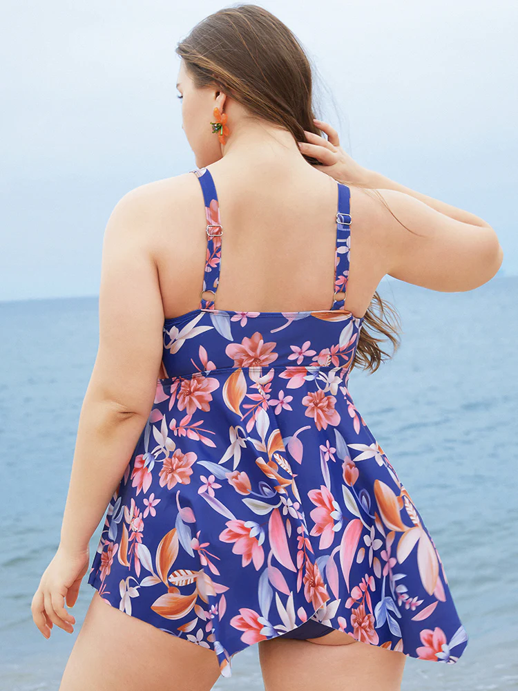 Floral Print A Line Hanky Hem Tankini Top - Image 2