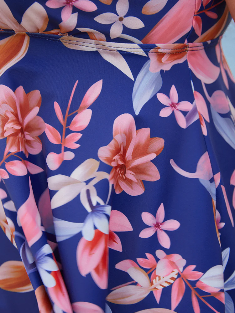 Floral Print A Line Hanky Hem Tankini Top - Image 7