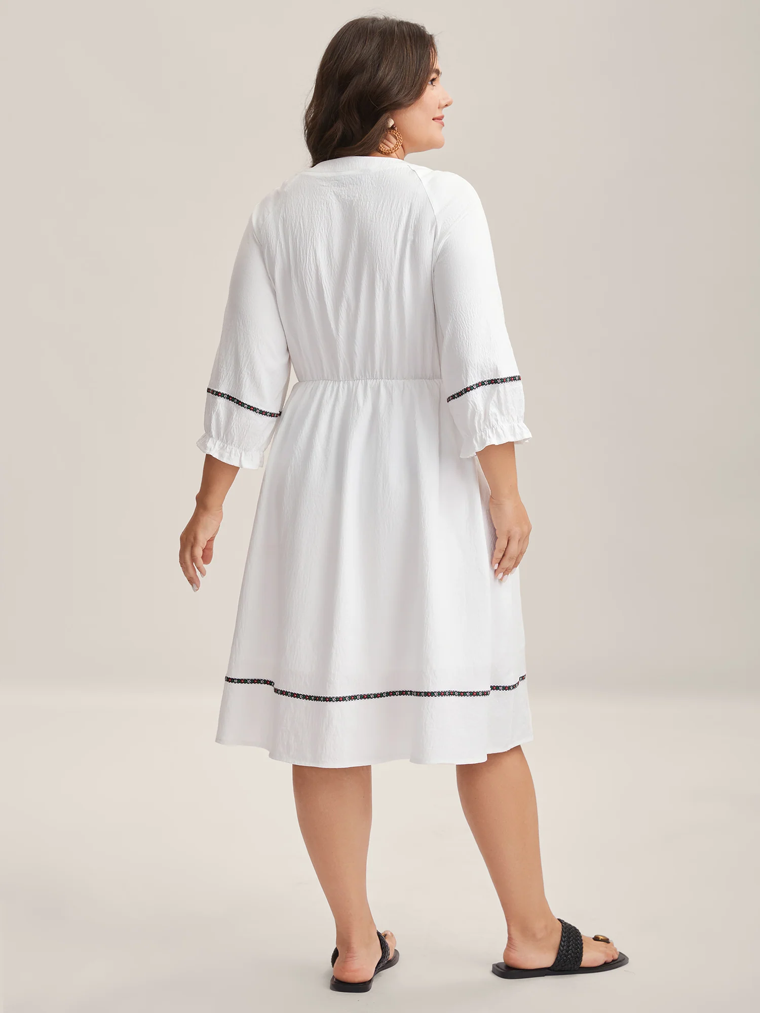 Floral Print A-Line Solid Midi Dress - Image 4