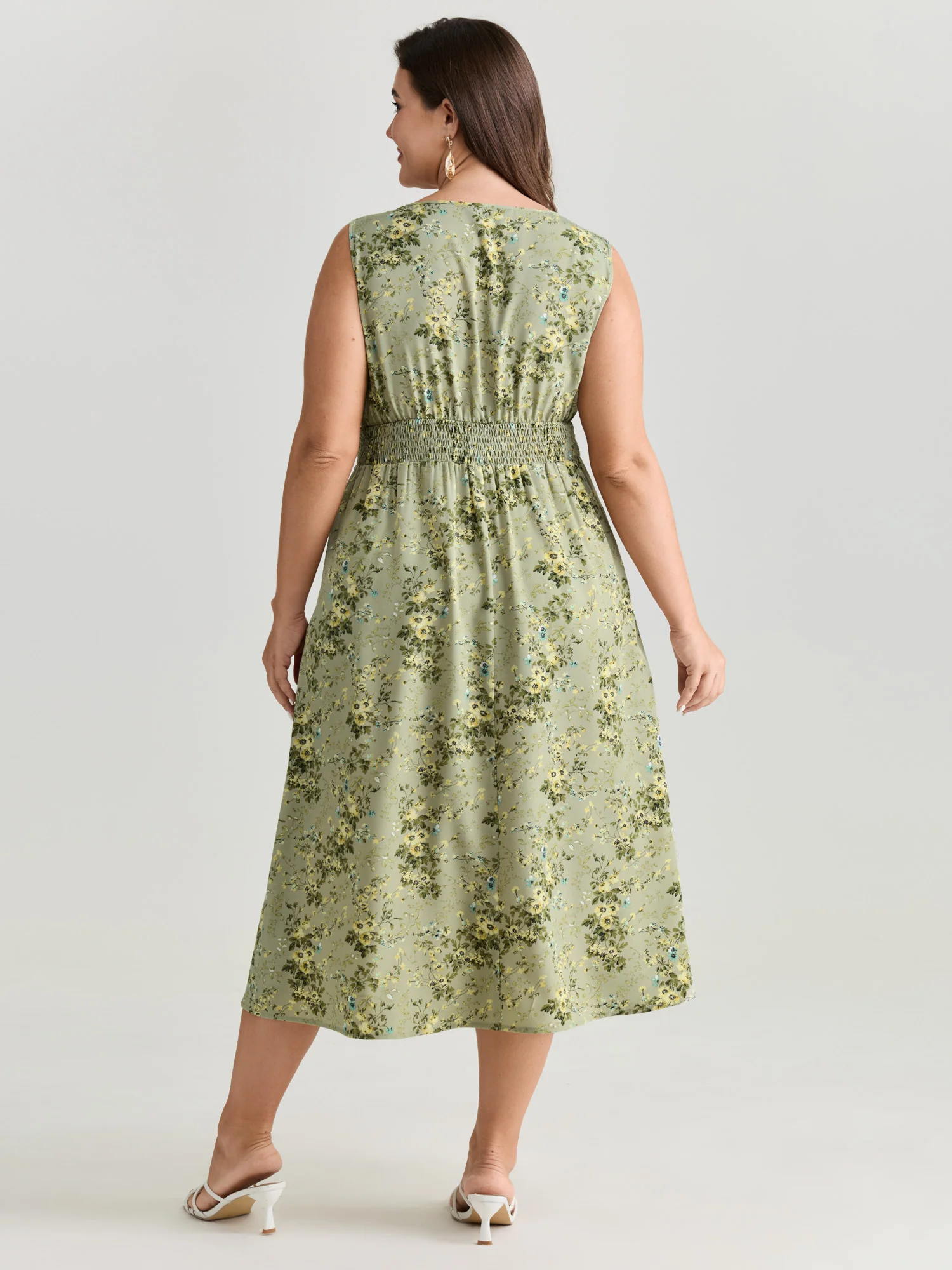 Floral Print Adjustable Bust-Tie Pockets Midi Dress - Image 11