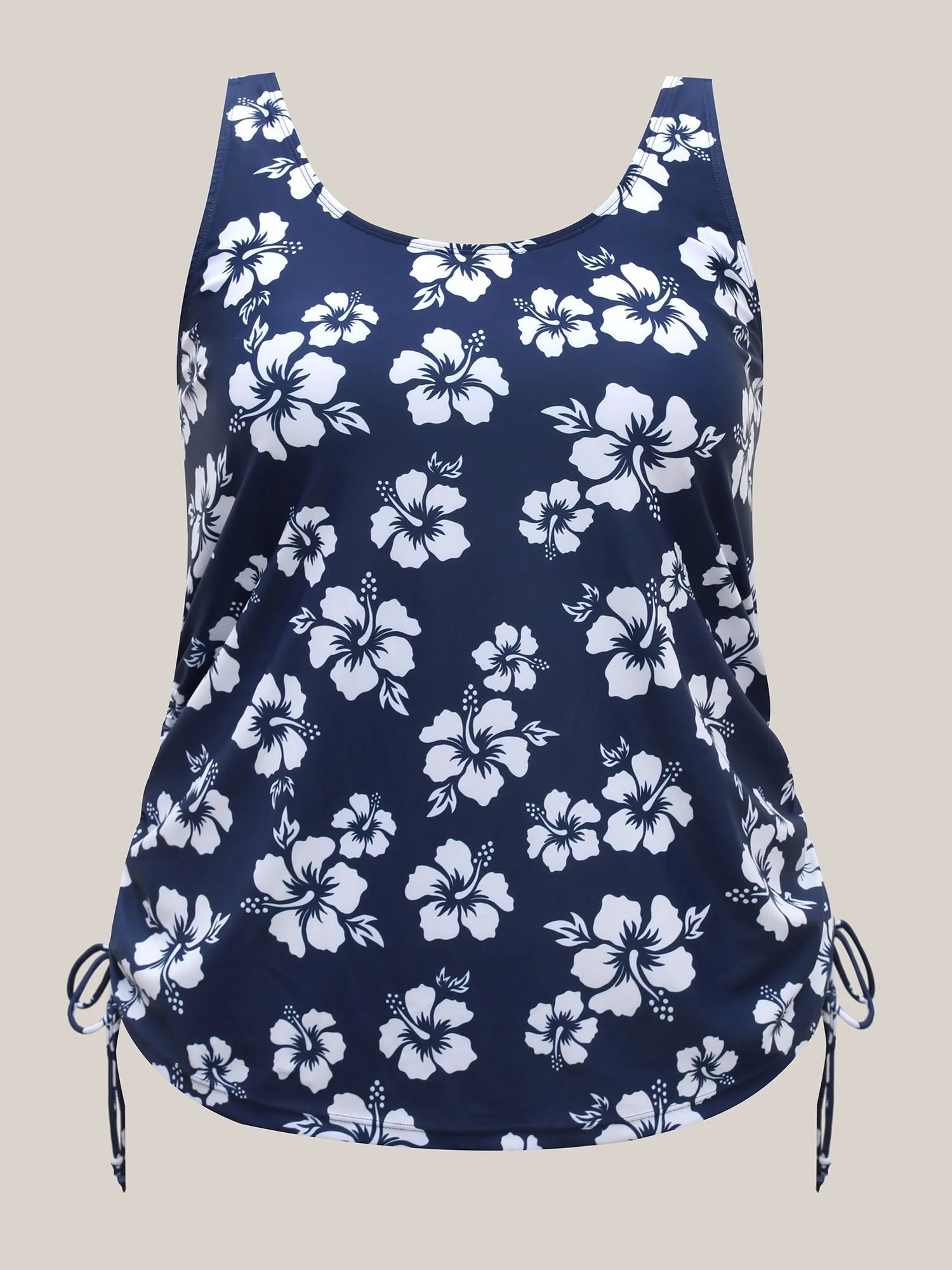 Floral Print Adjustable Drawstring Swim Top - Image 9