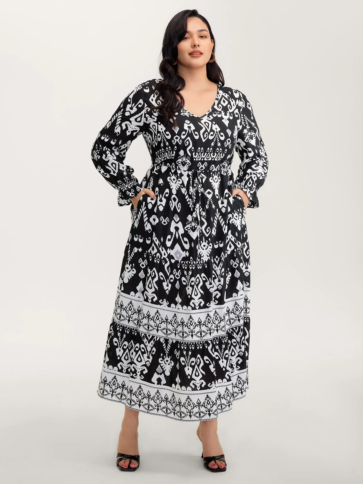 Floral Print Adjustable Drawstring Waist Midi Dress - Image 2