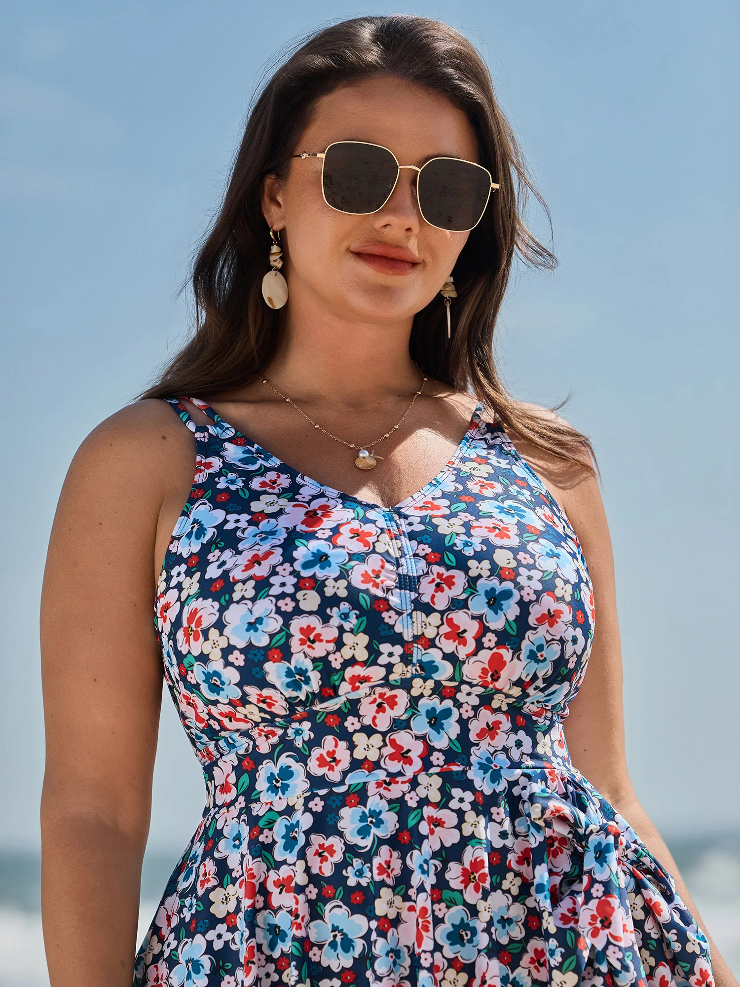Floral Print Arc Hem Side Tie Swim Dress - Image 2